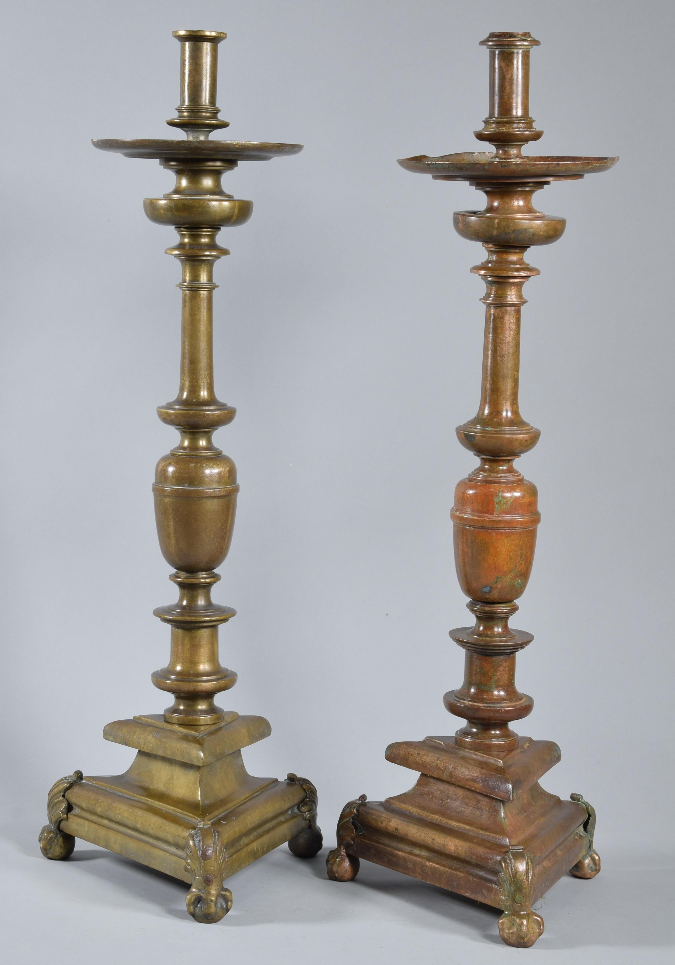 Baroque Bronze Candle Holders Pair, 20th Century, after Antique Models For Sale