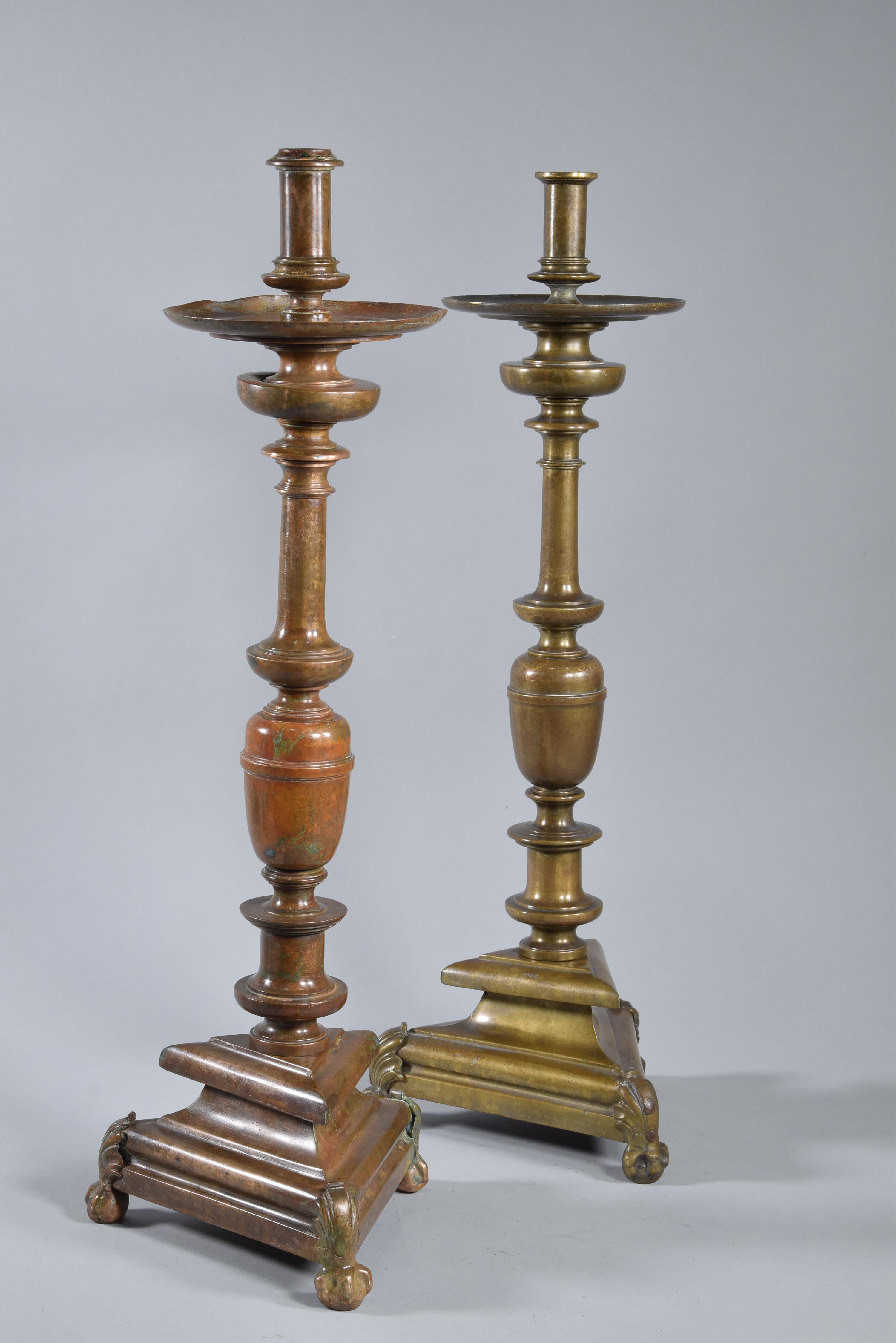 European Bronze Candle Holders Pair, 20th Century, after Antique Models For Sale