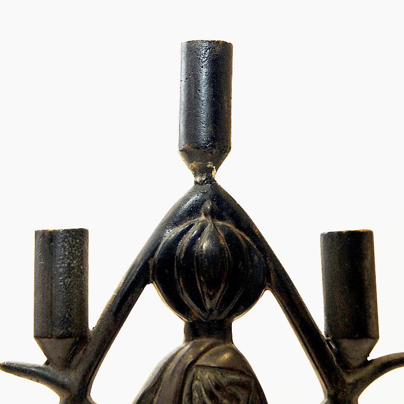Mid-20th Century Bronze Candleholder by Oscar Antonsson for Ystad Metall, Sweden, 1930s For Sale