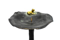 Bronze Candleholder with Lotus Leaf and Frog