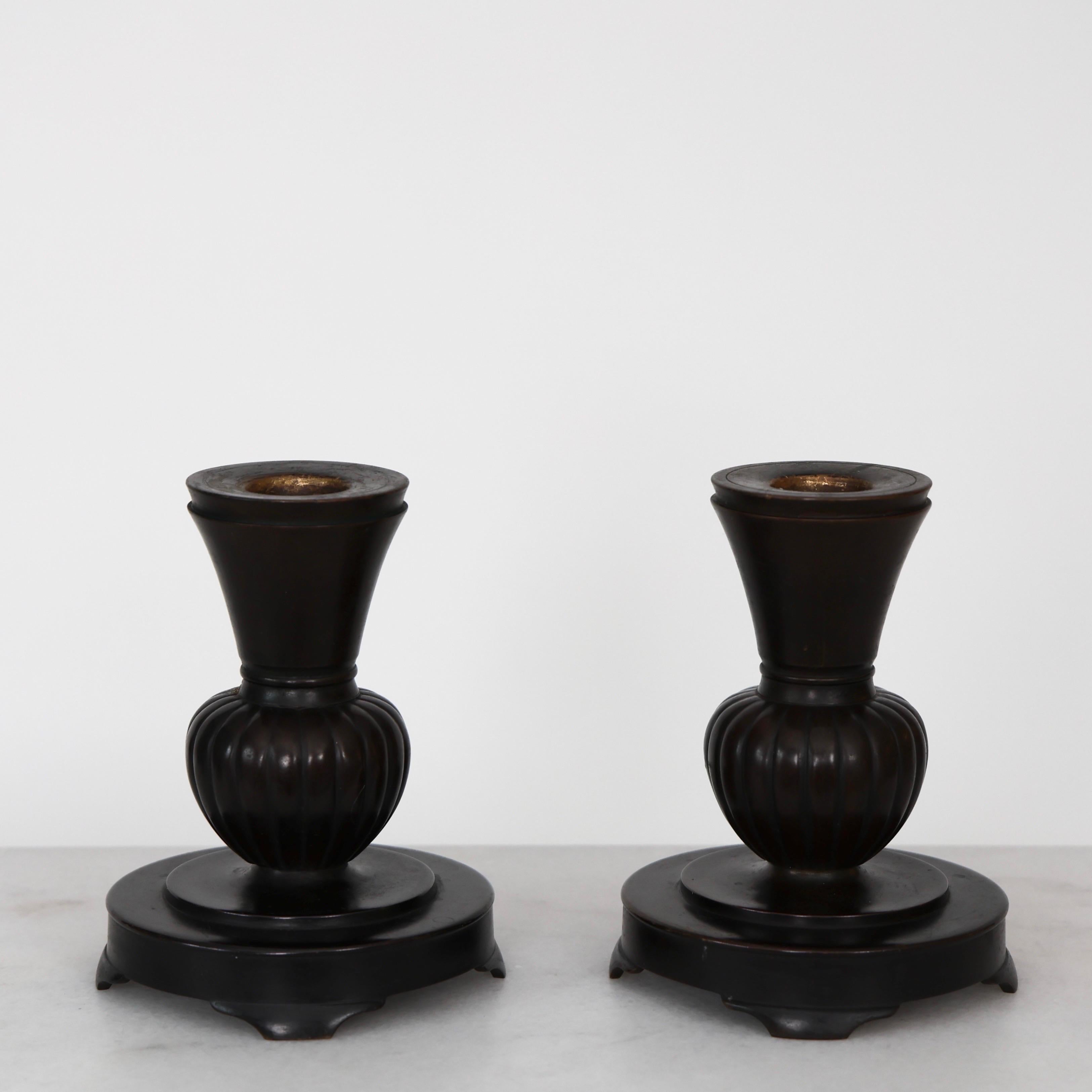 Art Deco Bronze Candleholders by Just Andersen, 1920s, Denmark For Sale