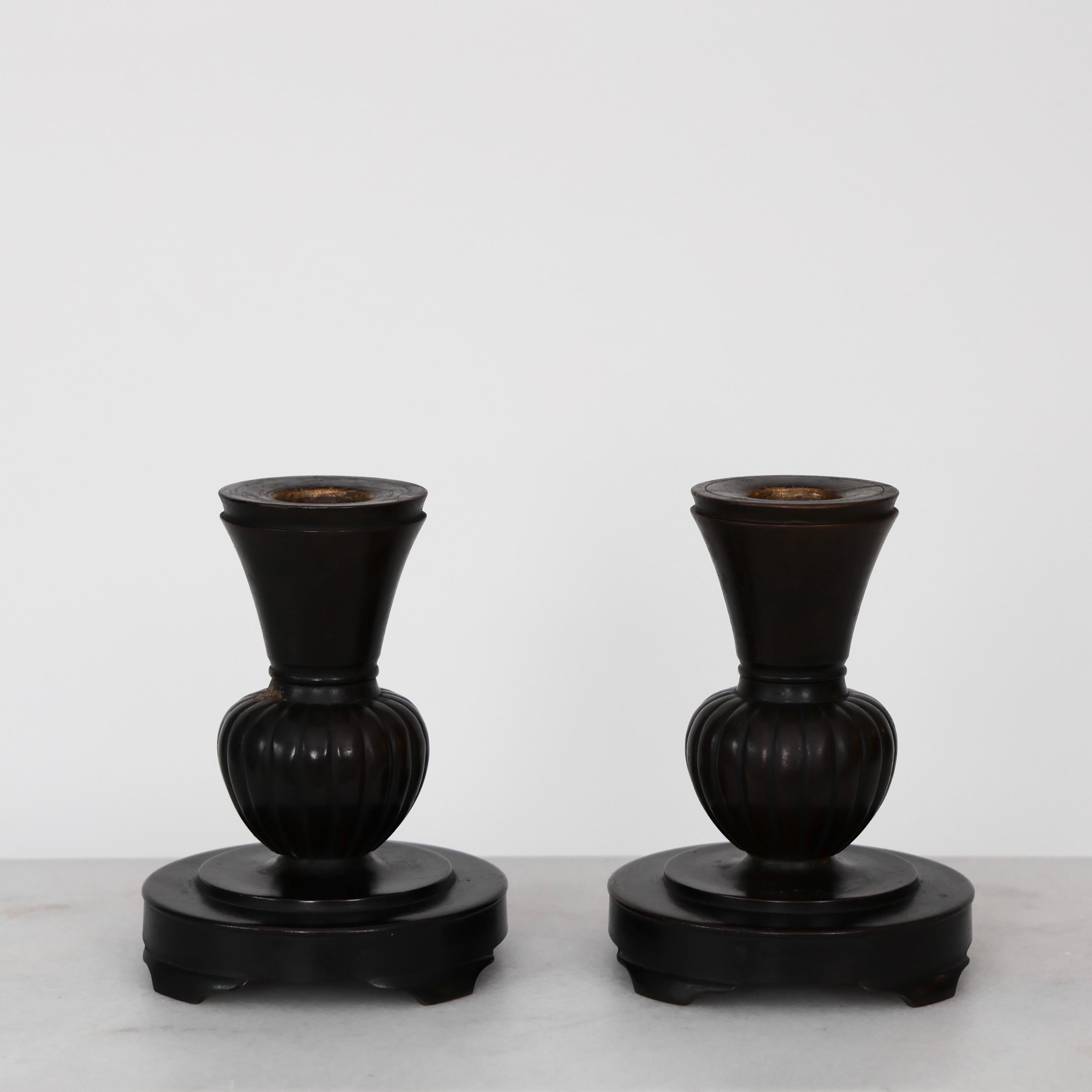 Danish Bronze Candleholders by Just Andersen, 1920s, Denmark For Sale