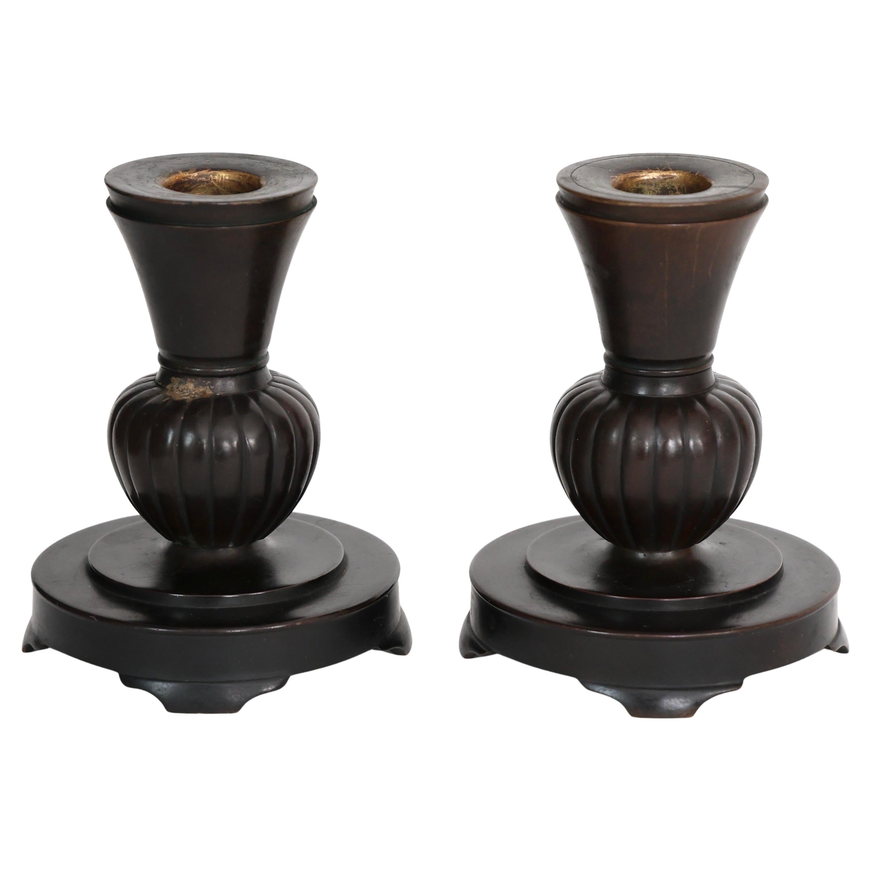 Bronze Candleholders by Just Andersen, 1920s, Denmark