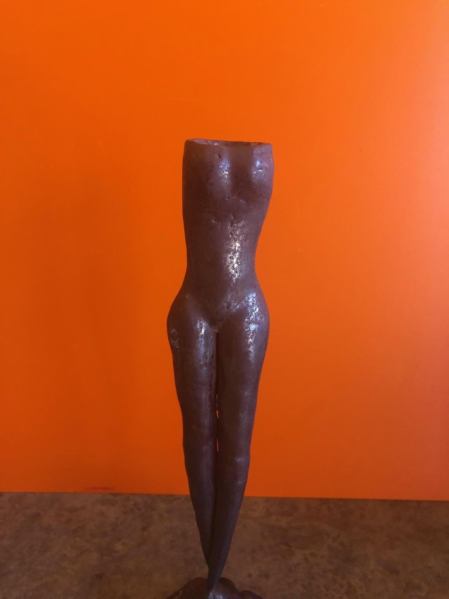 Mid-Century Modern Bronze Candlestick of a Nude Woman
