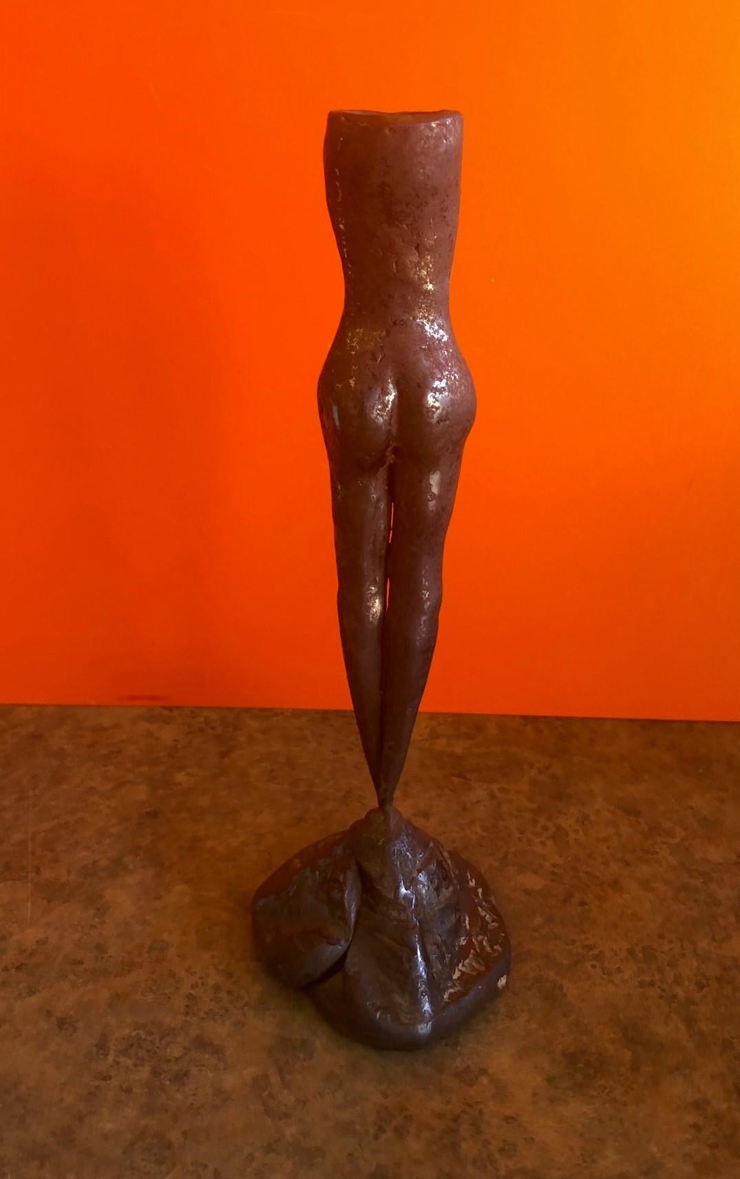 Bronze Candlestick of a Nude Woman In Distressed Condition In San Diego, CA