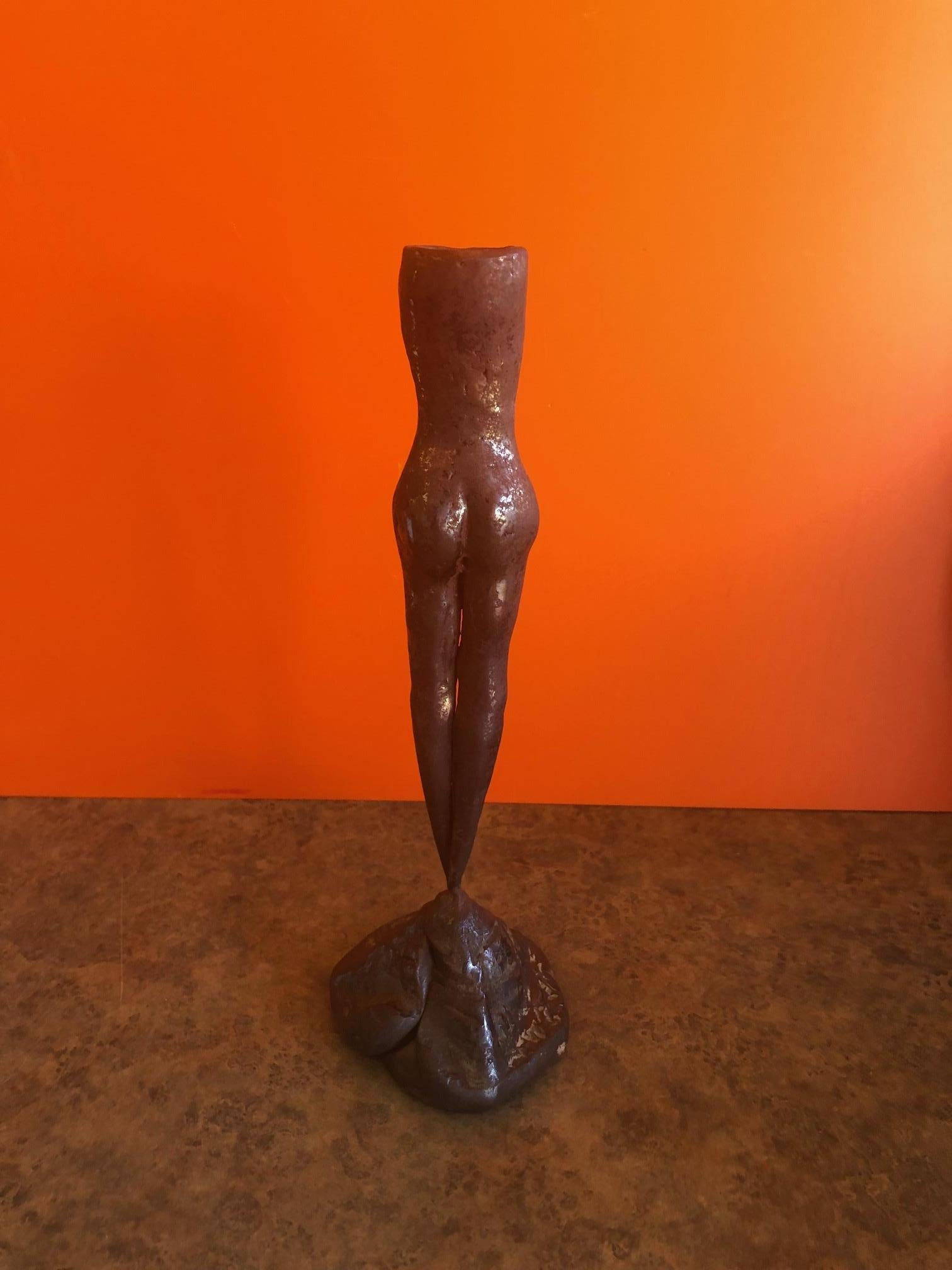 20th Century Bronze Candlestick of a Nude Woman