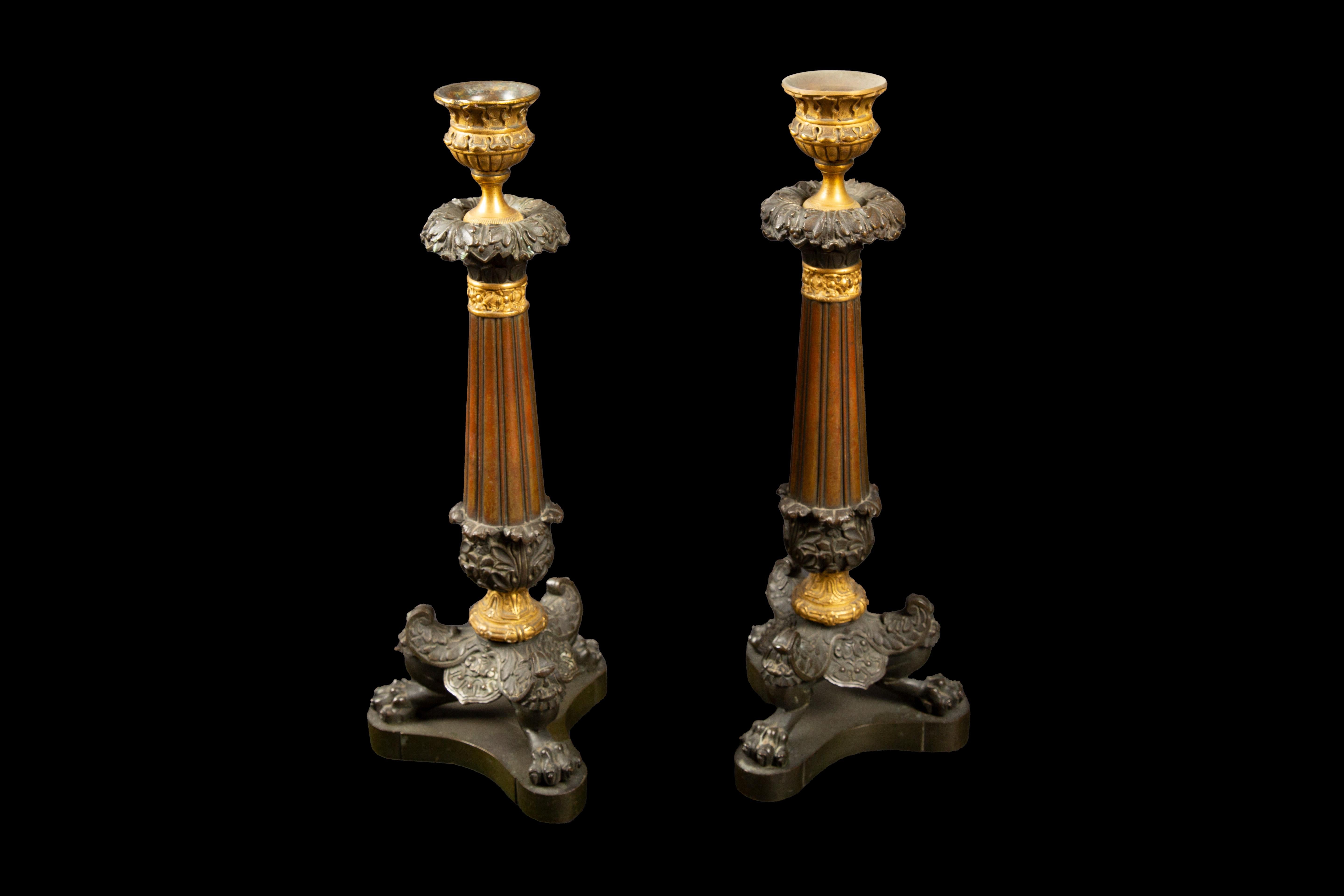 Bronze Candlestick Pair In Excellent Condition For Sale In New York, NY