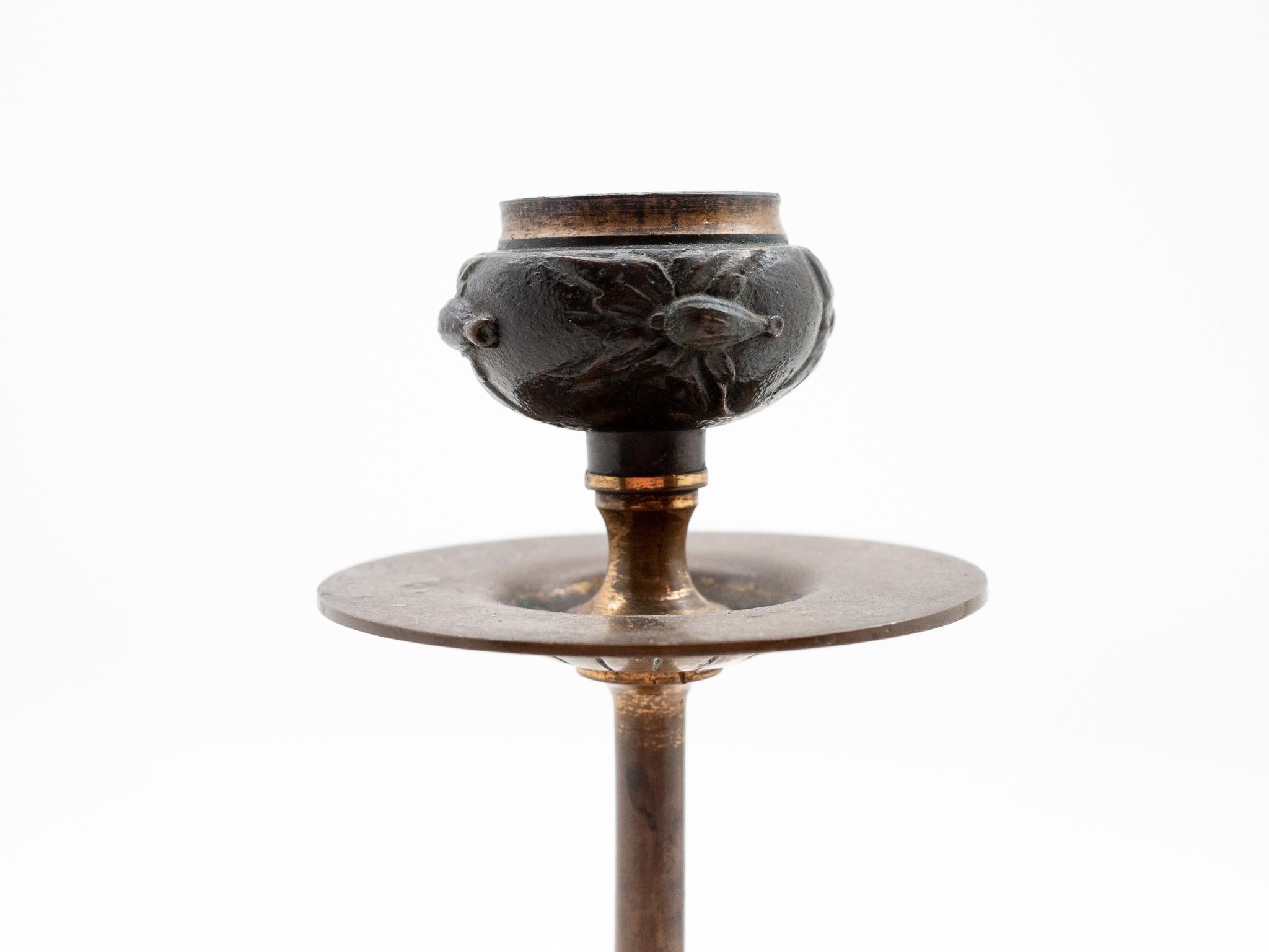 Bronze Candlestick Pair with Insect/Leaf Decoration, French, 19th Century In Good Condition In New York, NY