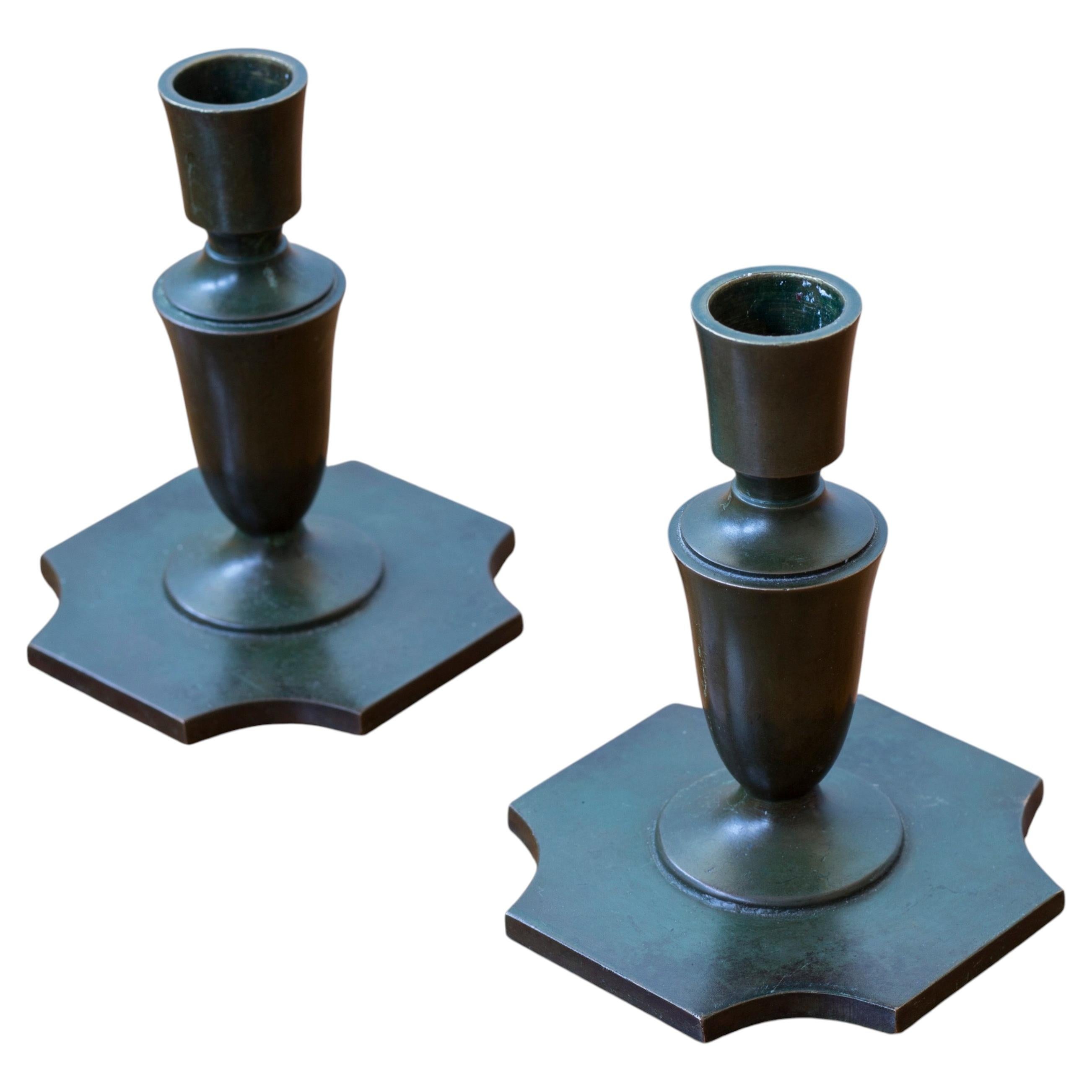 Bronze candlesticks model 55 by GAB 1930s, Art deco/Swedish grace