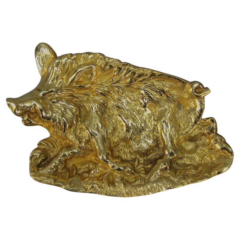 Extremely Lifelike French 18k Gold Wild Boar Brooch For Sale at 1stDibs ...