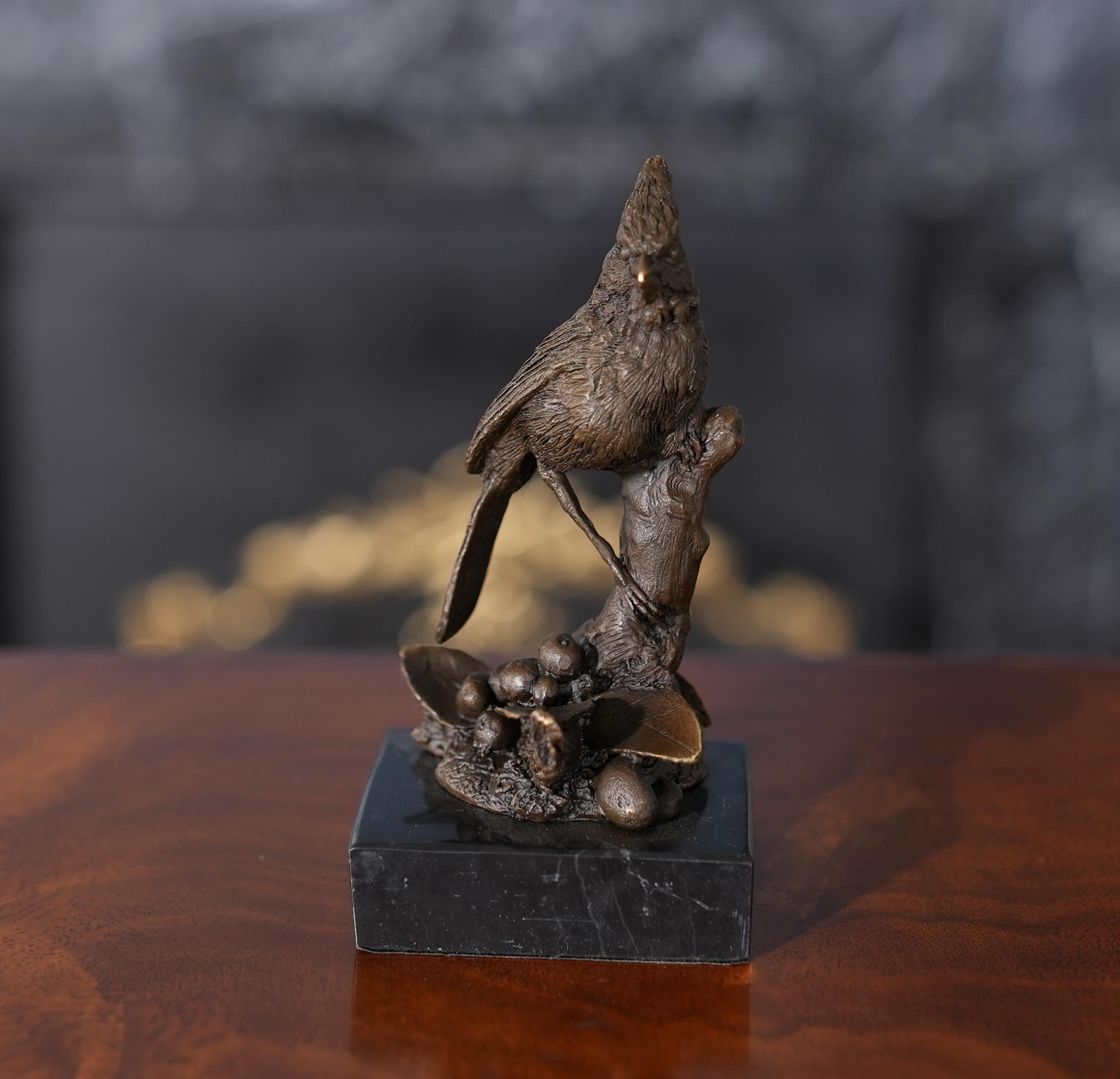 Hand-Crafted Bronze Cardinal on Marble Base For Sale