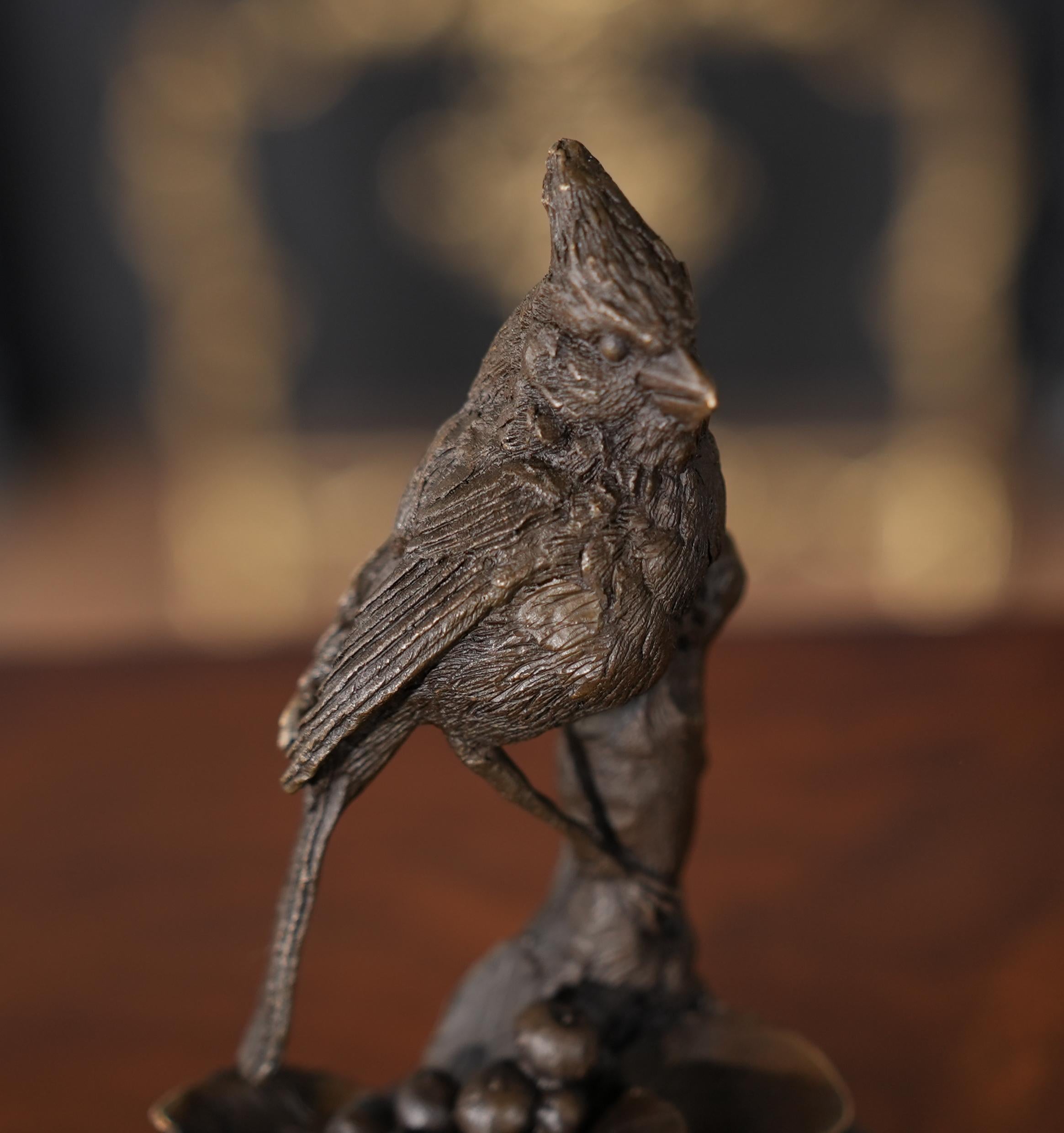 Contemporary Bronze Cardinal on Marble Base For Sale