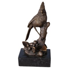 Cardinal en bronze sur socle en marbre