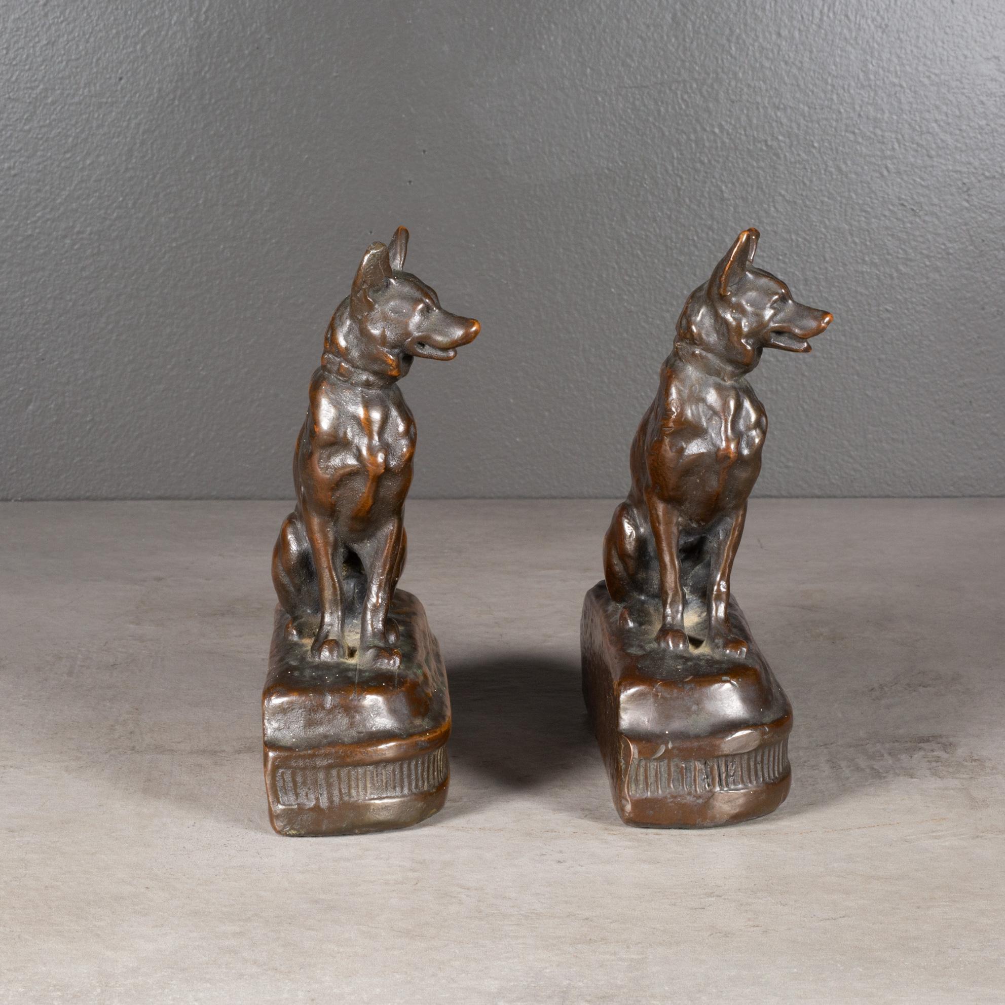 Industrial Bronze Cast German Shepherd Bookends by Armor Bronze, C.1930 (FREE SHIPPING) For Sale