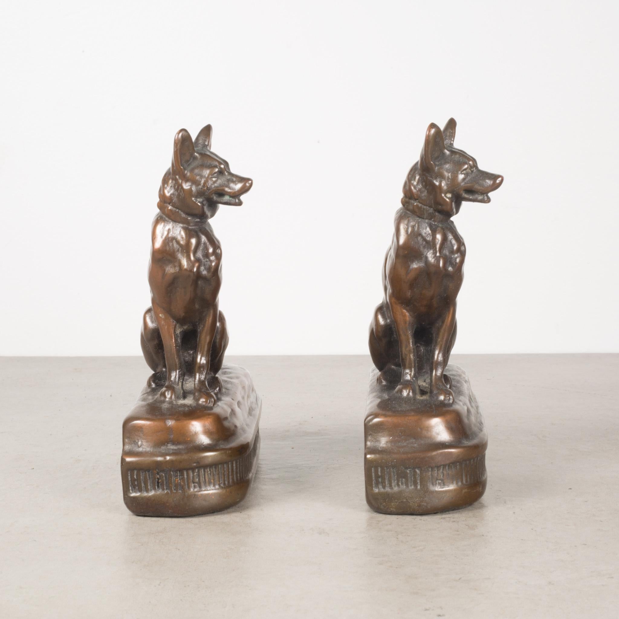 American Bronze Cast German Shepherd Bookends by Armor Bronze, C.1930