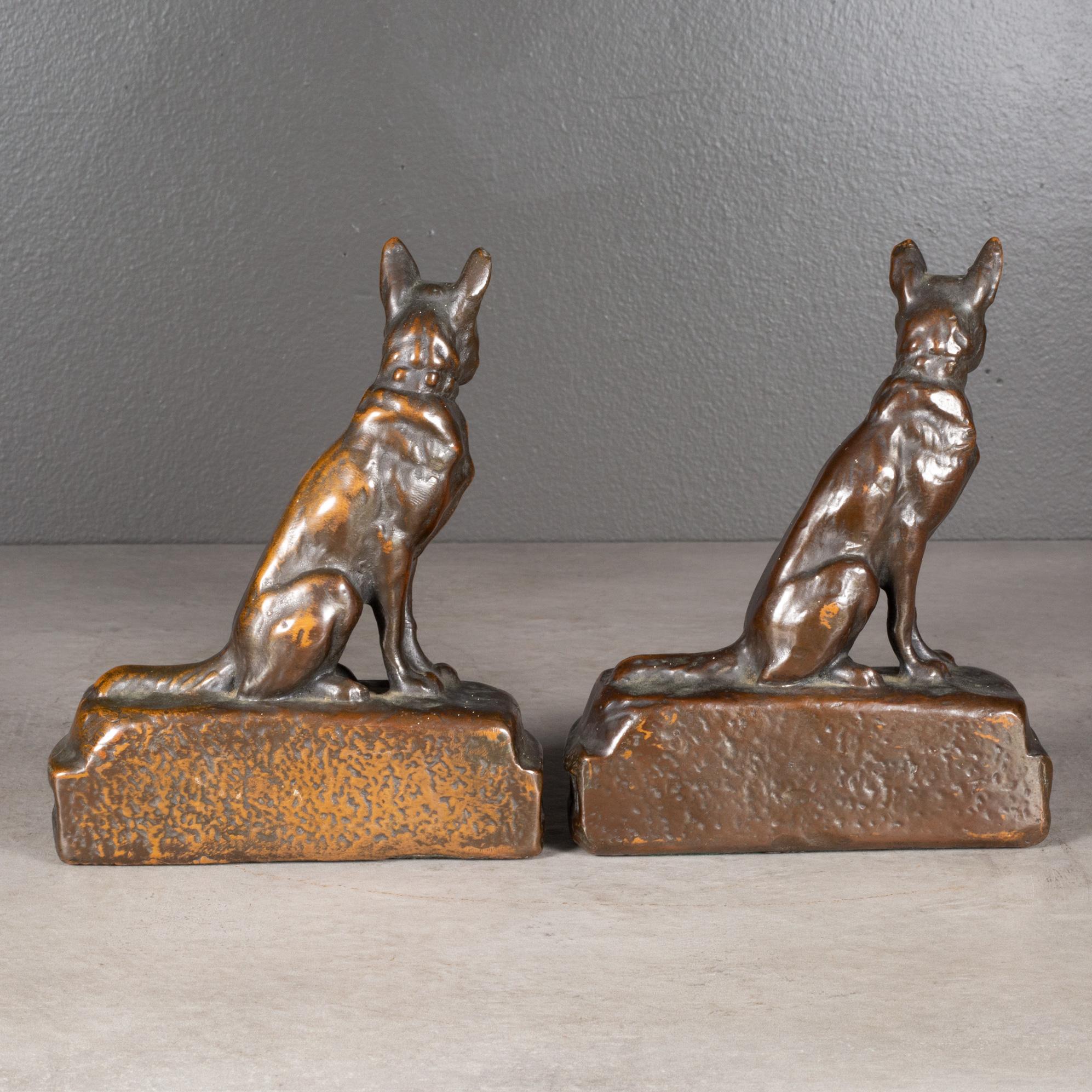 American Bronze Cast German Shepherd Bookends by Armor Bronze, C.1930 (FREE SHIPPING) For Sale