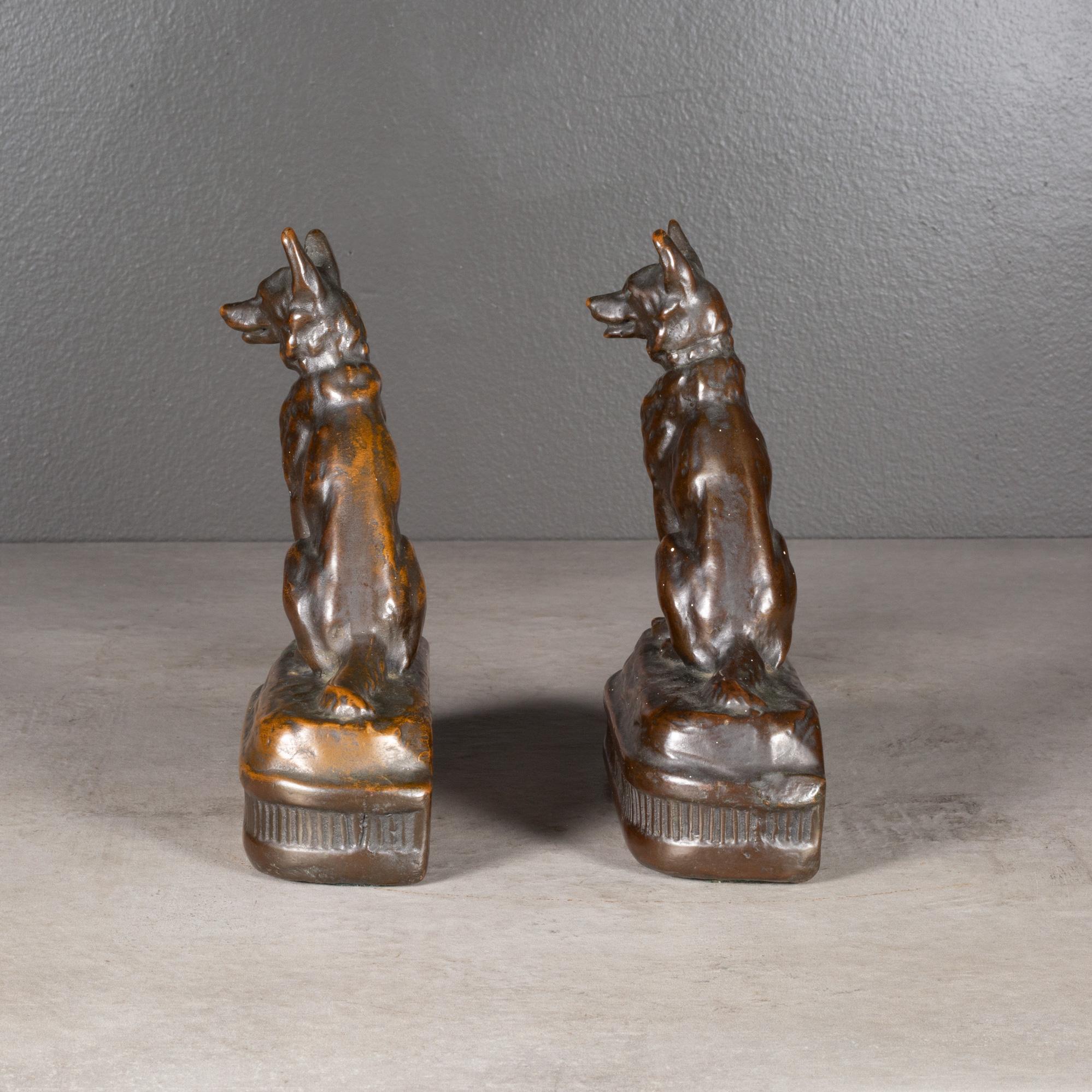 Bronze Cast German Shepherd Bookends by Armor Bronze, C.1930 (FREE SHIPPING) In Good Condition For Sale In San Francisco, CA