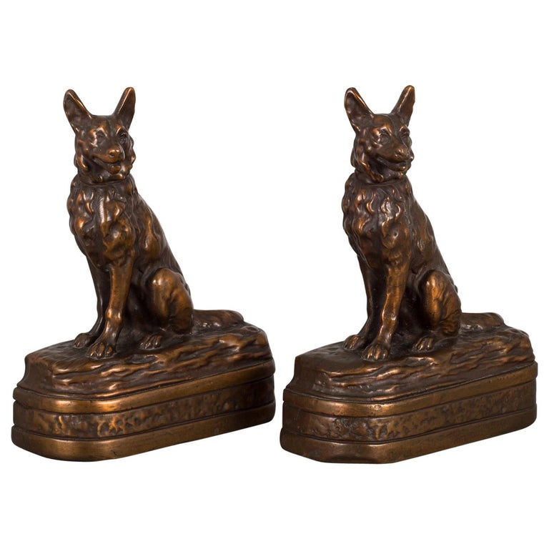 Bronze Cast German Shepherd Bookends by Armor Bronze, circa 1930 at 1stDibs