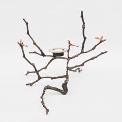 Portavelas de Bronce Fundido Ramita de Magnolia con Pátina Ligera, Alto