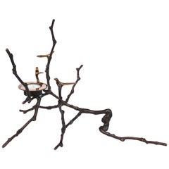 Porte-lampions Magnolia en bronze à patine légère, grand modèle