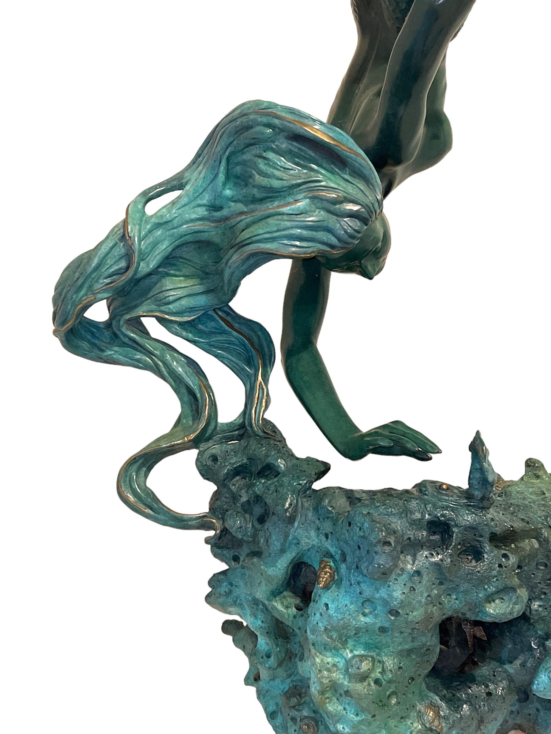 Bronze Cast Mermaid Statue “Glory of the Deep” In Good Condition For Sale In Naples, FL