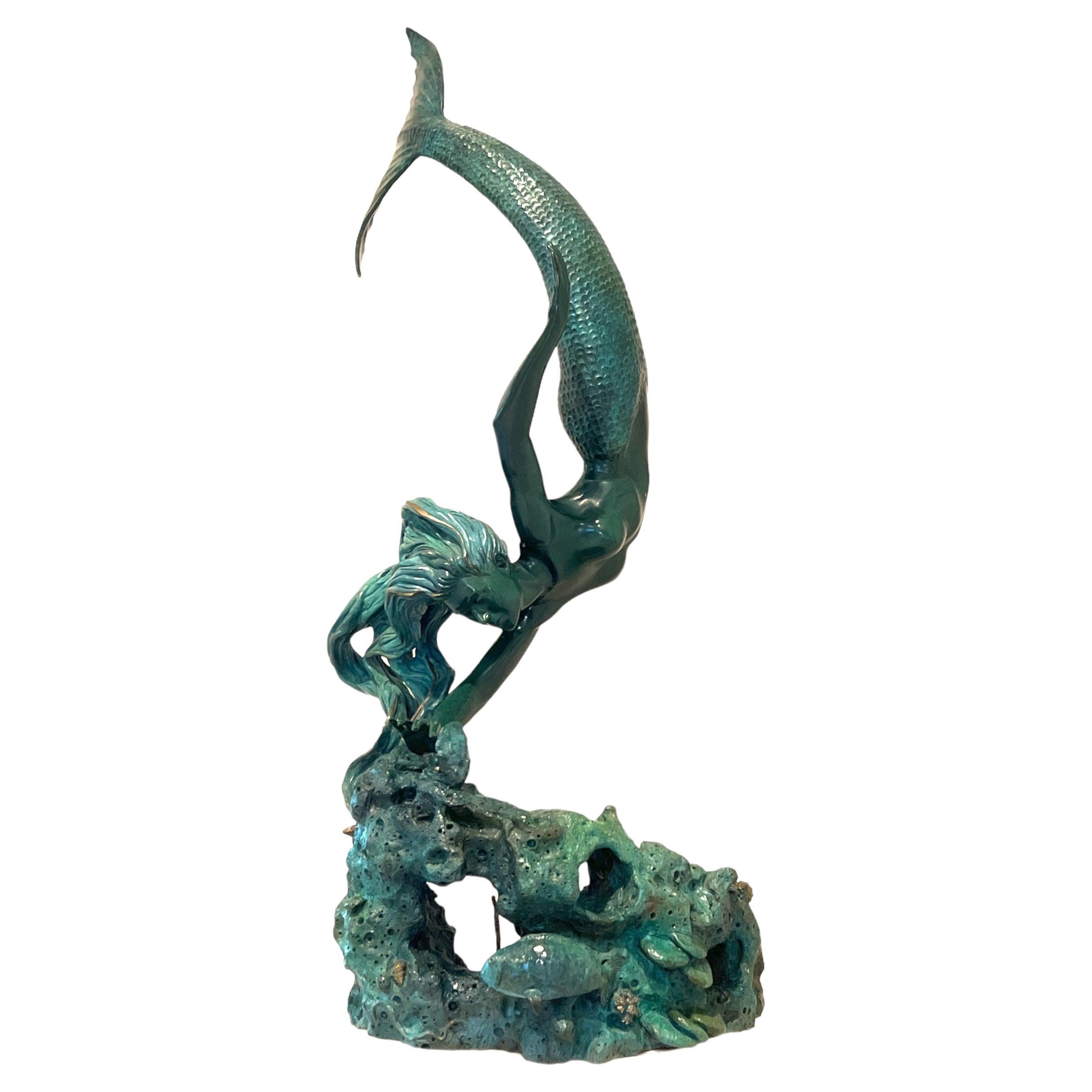 Statue de sirène en bronze coulé Glory of the Deep en vente