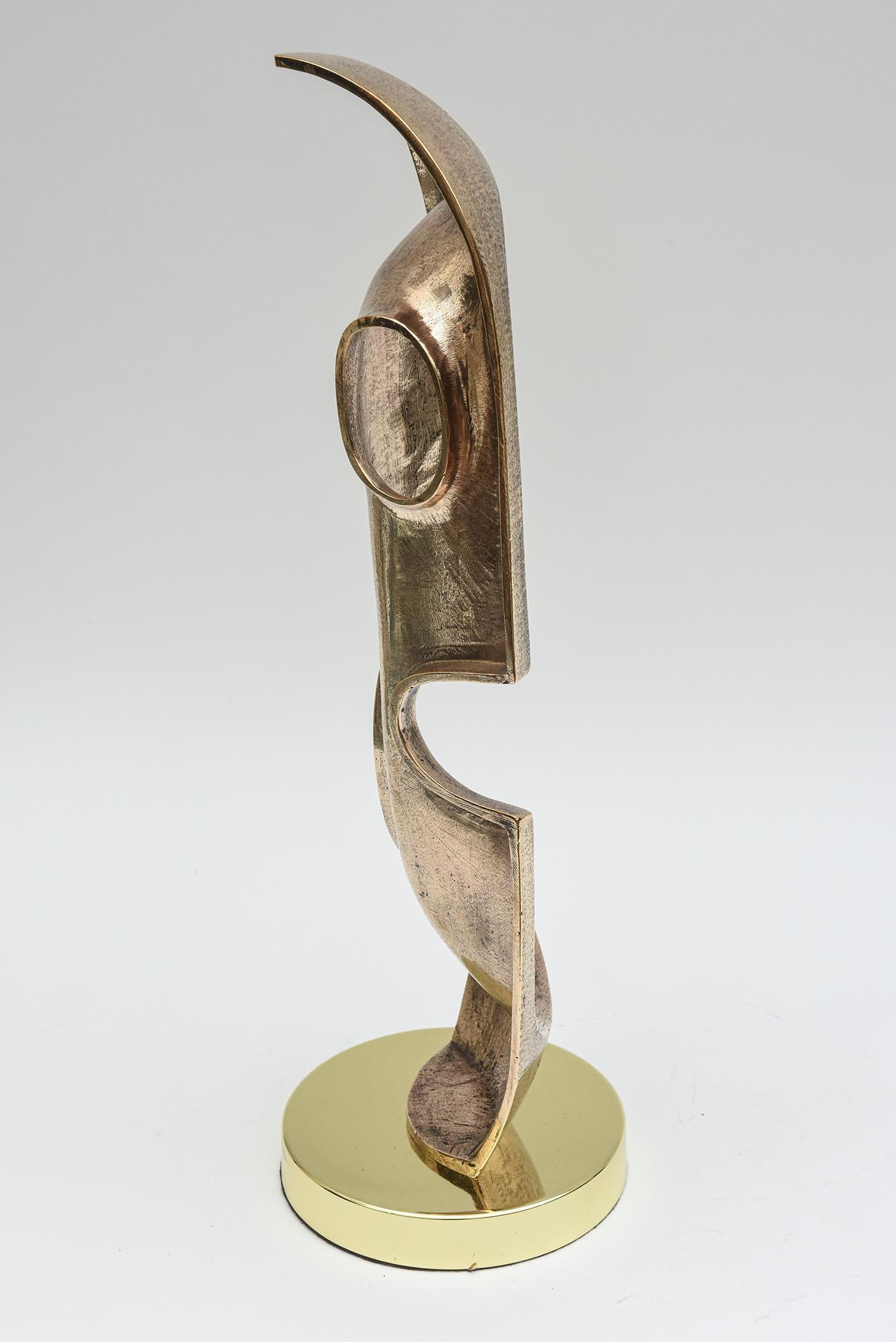 Vintage Bronze Modernist Sculpture Brancusi Style on Round Brass Base  For Sale 2