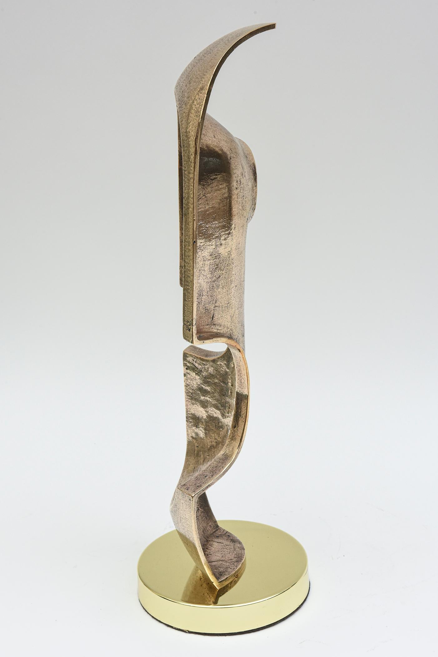 Vintage Bronze Modernist Sculpture Brancusi Style on Round Brass Base  For Sale 3