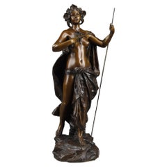 Bronze Cast "Nymph with poppies" Signed Gustave Obiols