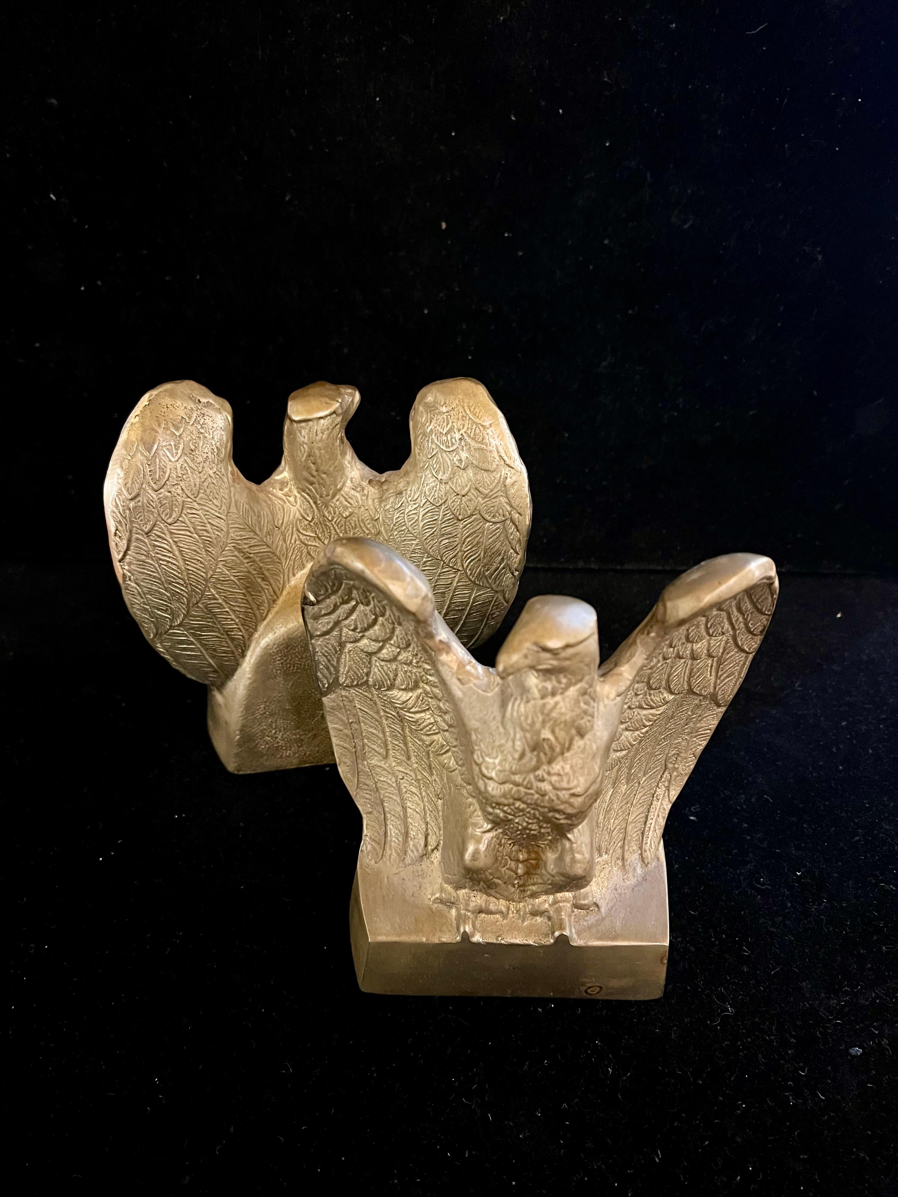 Mid-20th Century Bronze Cast Patinated American Eagle Bookends Circa 1950s For Sale