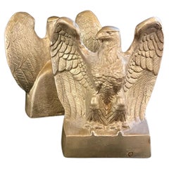 Bronze Cast Patinated American Eagle Bookends Circa 1950s