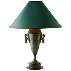 Antique Bronze Cast Table Lamp with Original Patina, and Marble Base