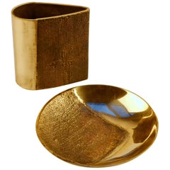 Bronze Cast Vase and Bowl by Saviato with Brutalist Finish