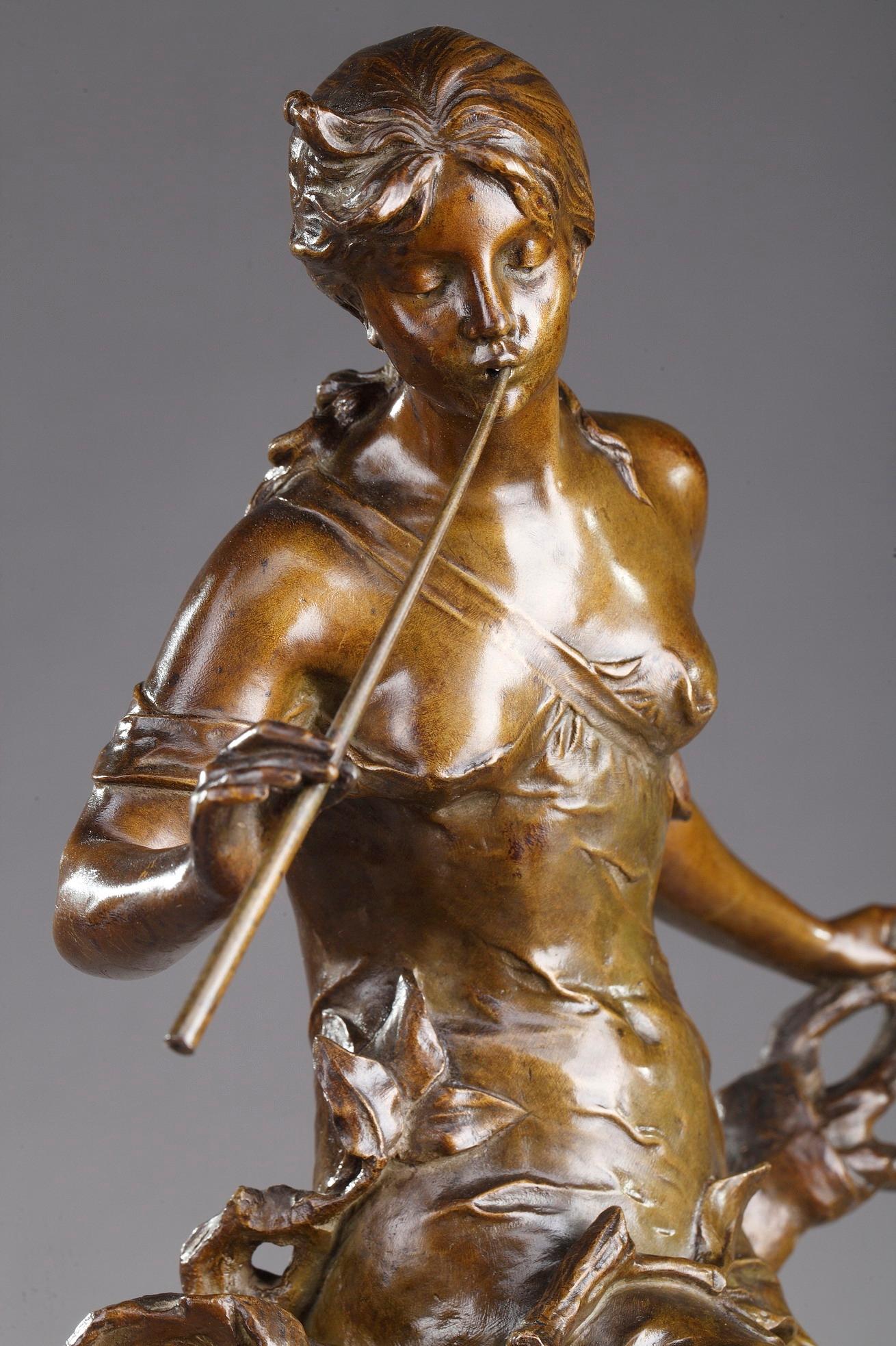 19th Century Bronze Casting Le Chant du Saule by Édouard Drouot (French, 1859-1945)