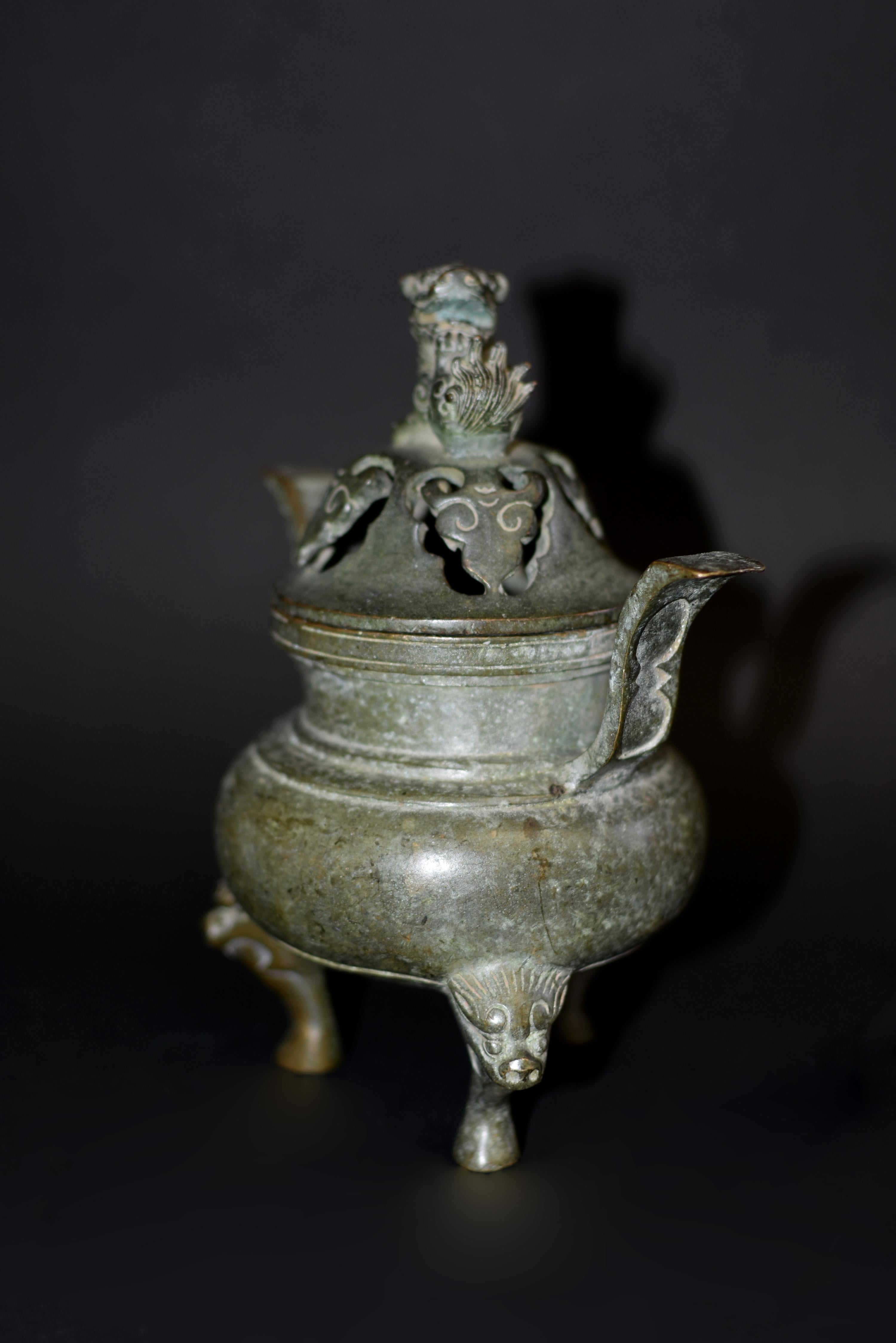 Bronze Censer with Foo Dog  In Good Condition In Somis, CA