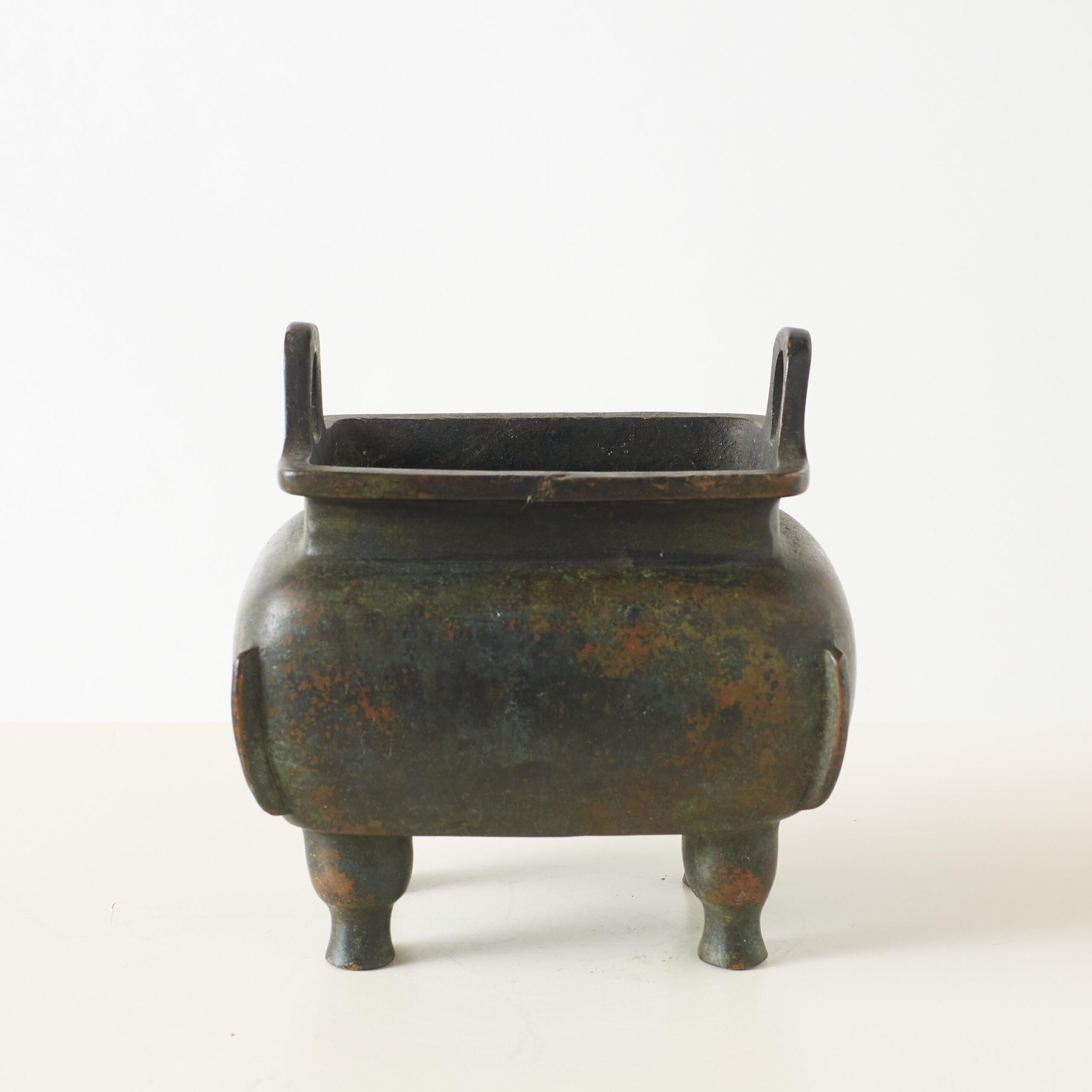 Chinese Bronze Censer with Two Handles For Sale