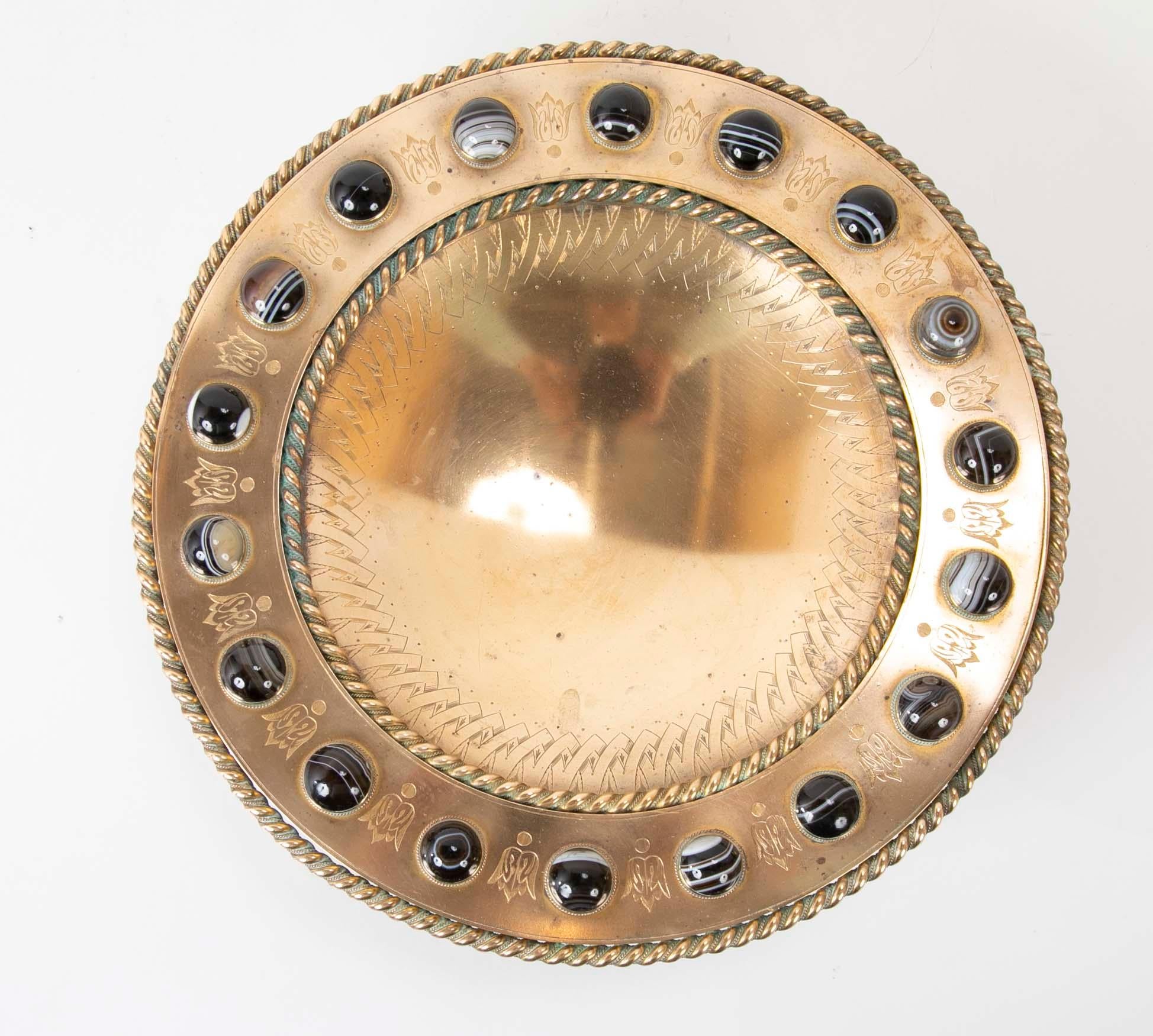 Aesthetic Movement Bronze Centerpiece with Agate Cabochons at the Rim