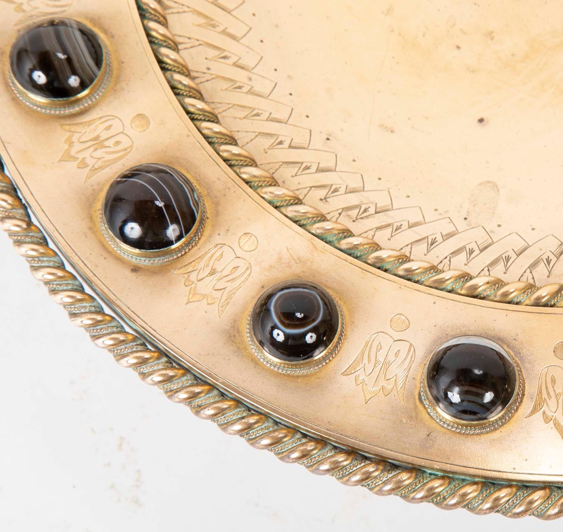 Polished Bronze Centerpiece with Agate Cabochons at the Rim