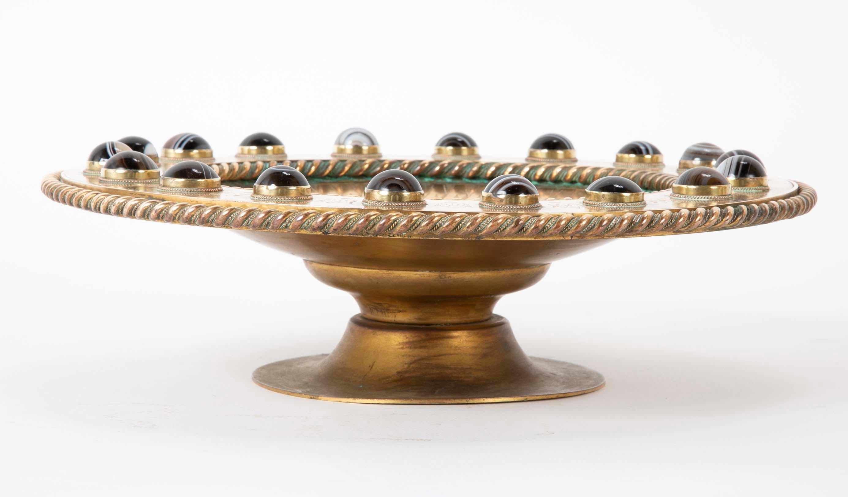 Bronze Centerpiece with Agate Cabochons at the Rim In Good Condition In Stamford, CT