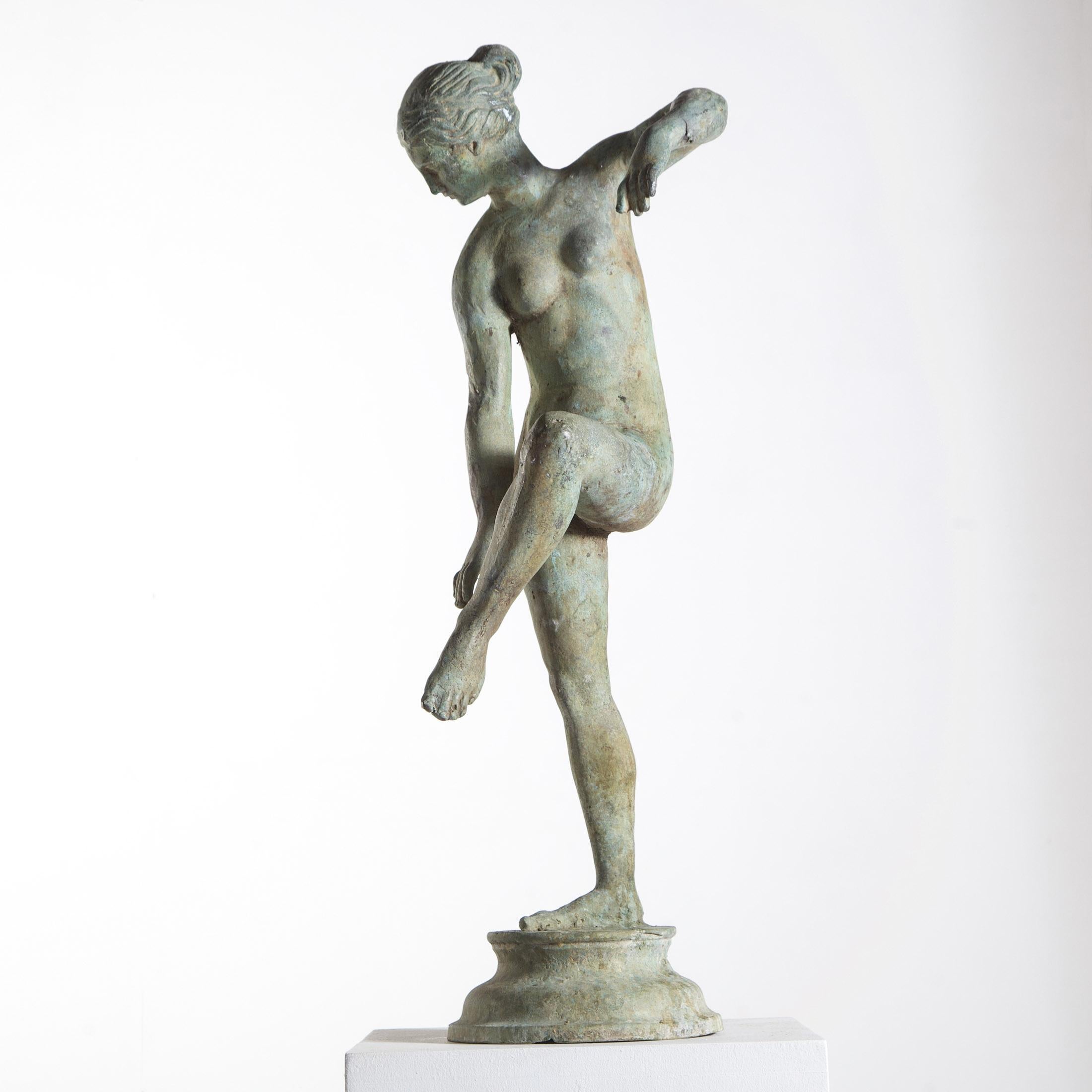Late 19th or Early 20th Century Statue of Venus. Italy, Circa 1900. Having clearly spent time outside some minor damage and losses, fabulous original verdigris patination.