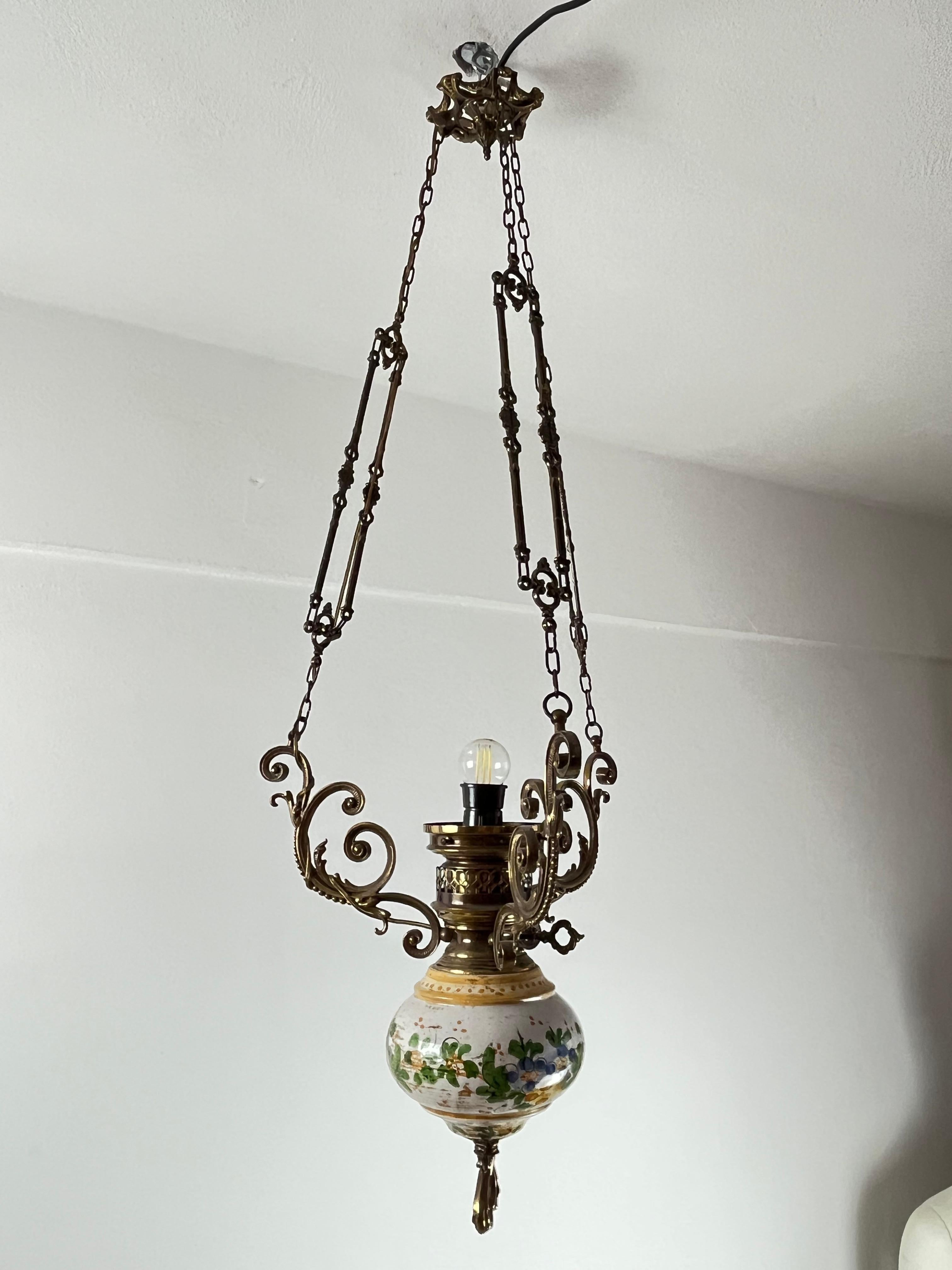 Bronze, Ceramic and Glass Chandelier, Italy, 1950s For Sale 4