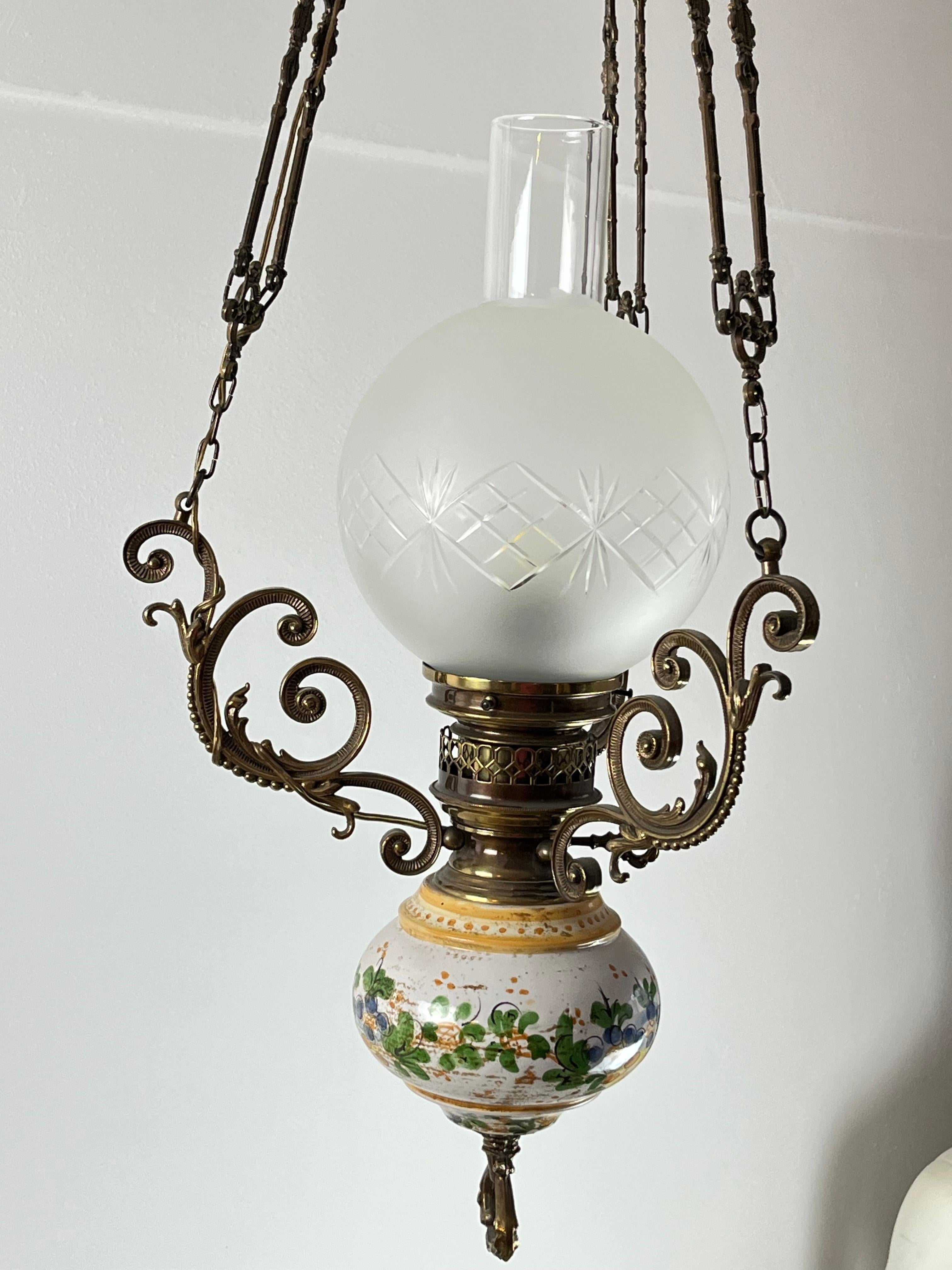 Bronze, Ceramic and Glass Chandelier, Italy, 1950s For Sale 1