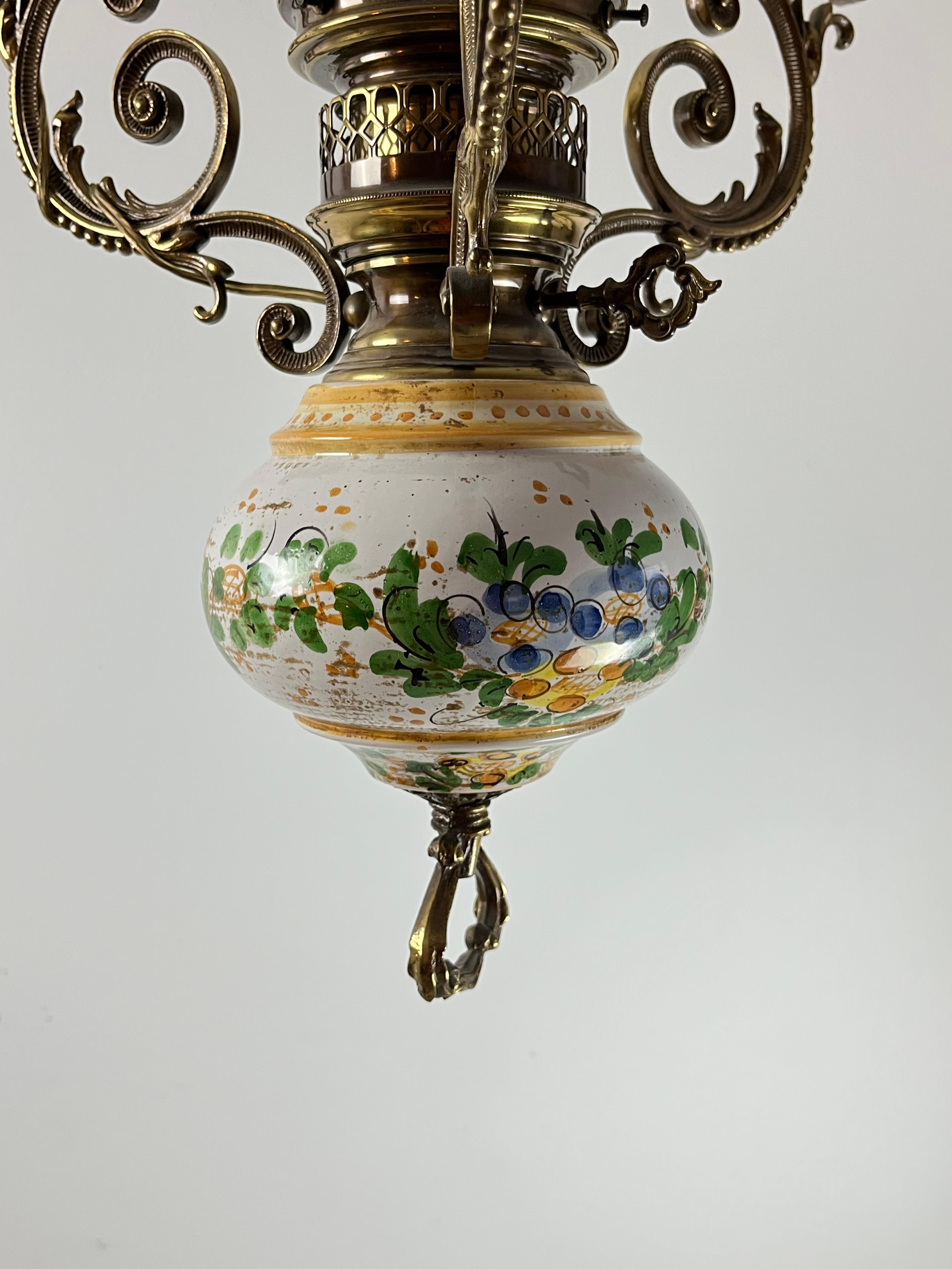 Bronze, Ceramic and Glass Chandelier, Italy, 1950s For Sale 2