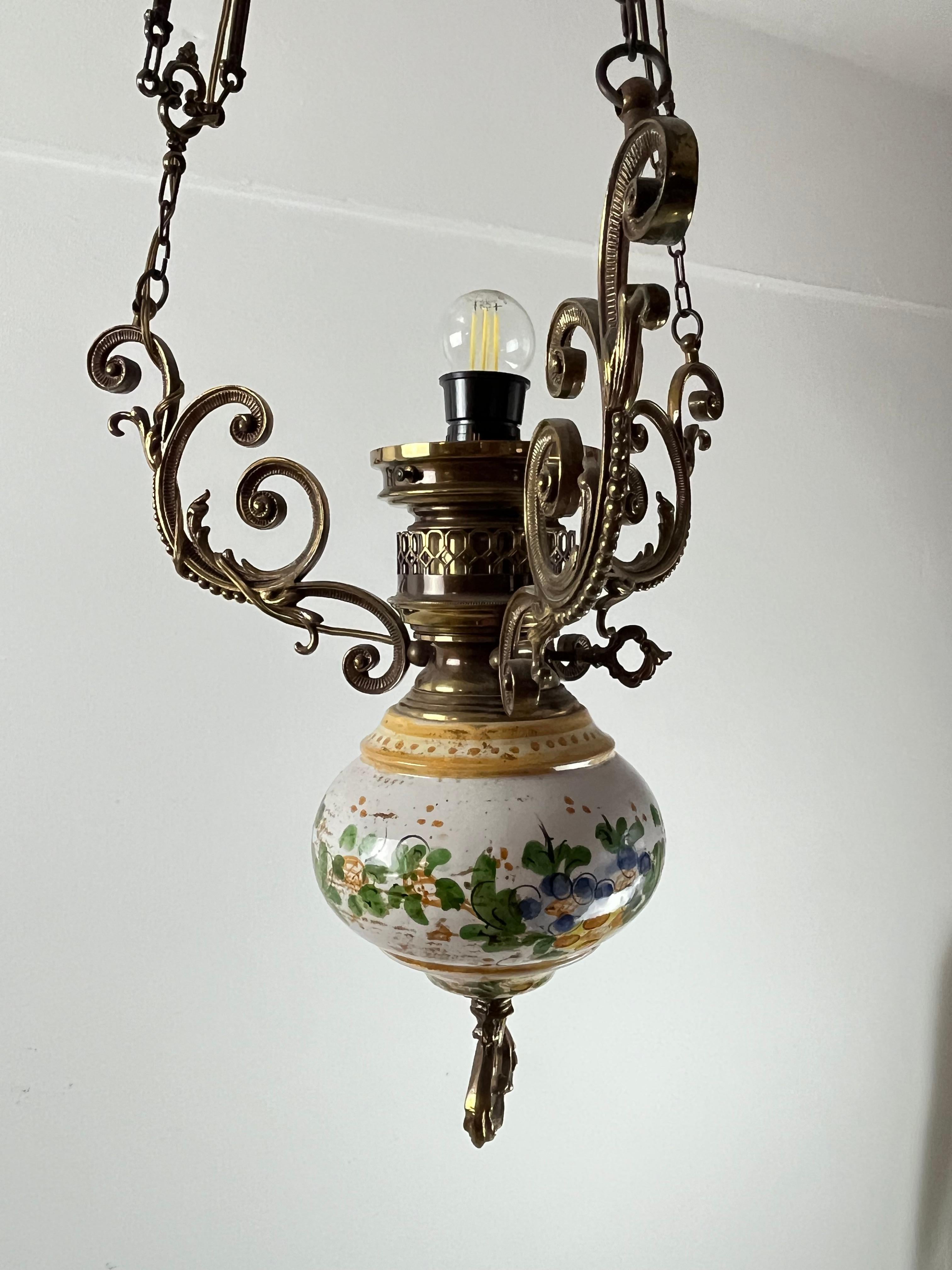 Bronze, Ceramic and Glass Chandelier, Italy, 1950s For Sale 3