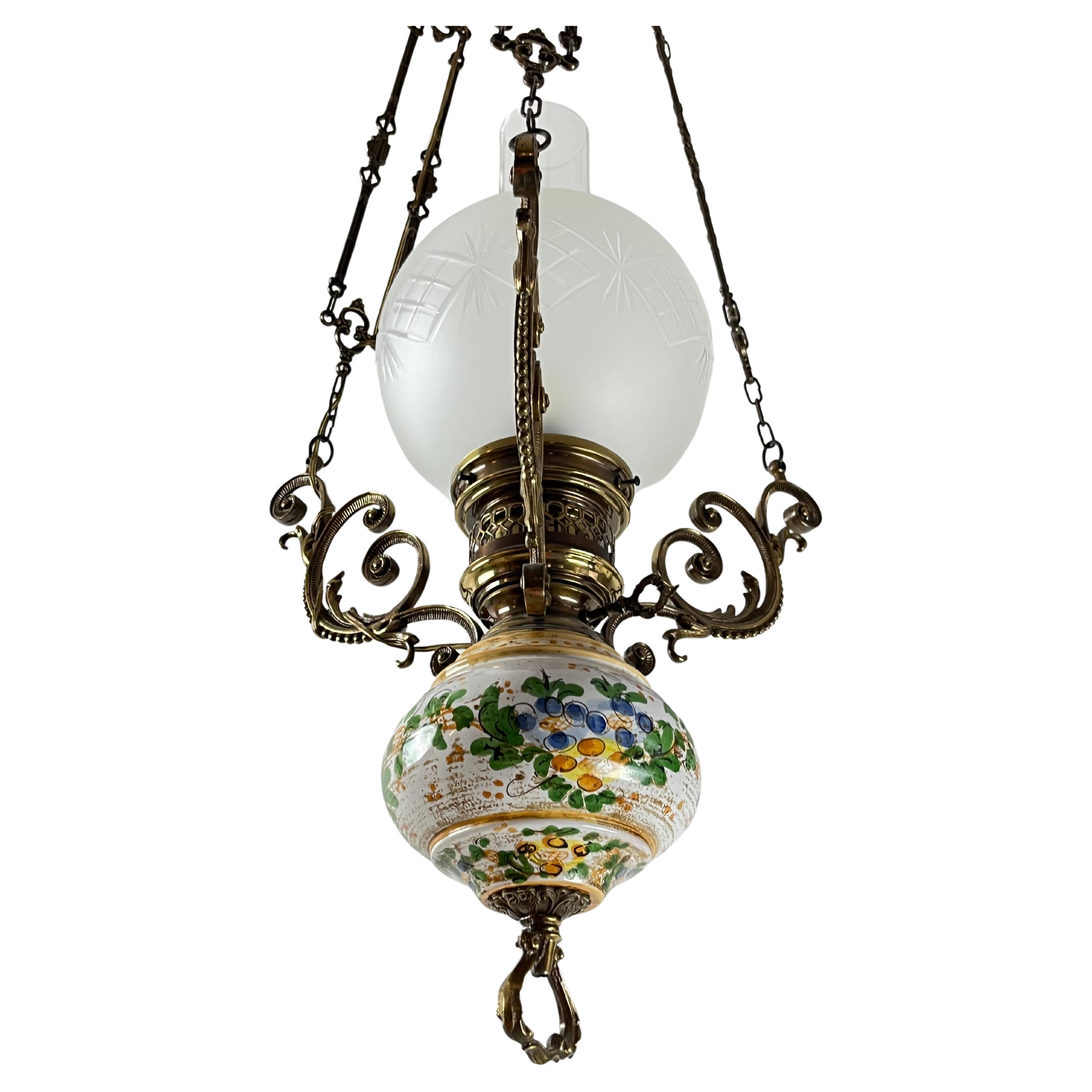 Bronze, Ceramic and Glass Chandelier, Italy, 1950s