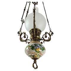 Vintage Bronze, Ceramic and Glass Chandelier, Italy, 1950s