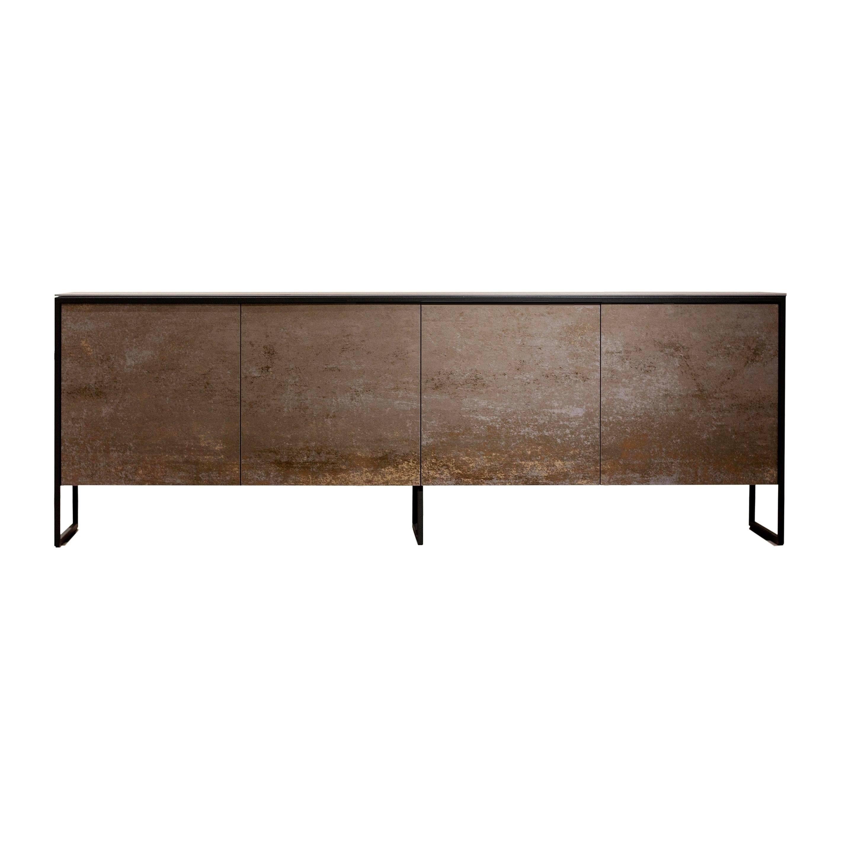 Bronze Ceramic Sideboard In Lacquered Stainless Steel Frame. For Sale