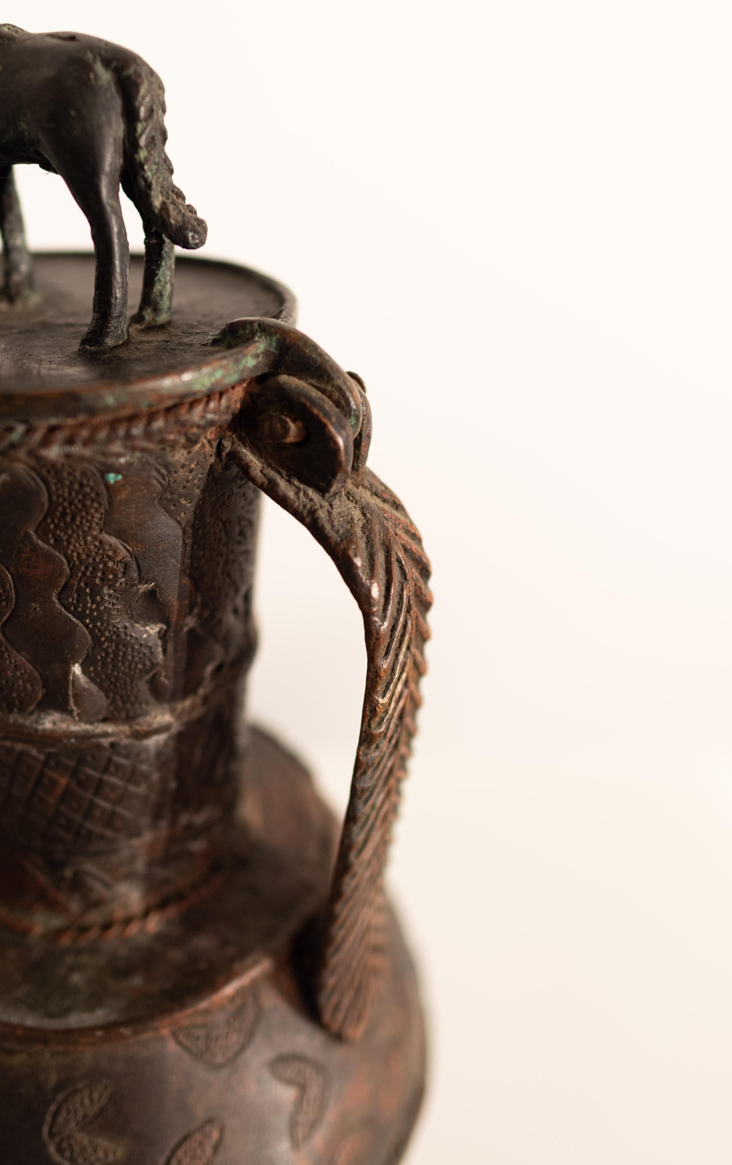 19th Century Bronze ceremonial jug from Benin (late 19th - early 20th century) For Sale