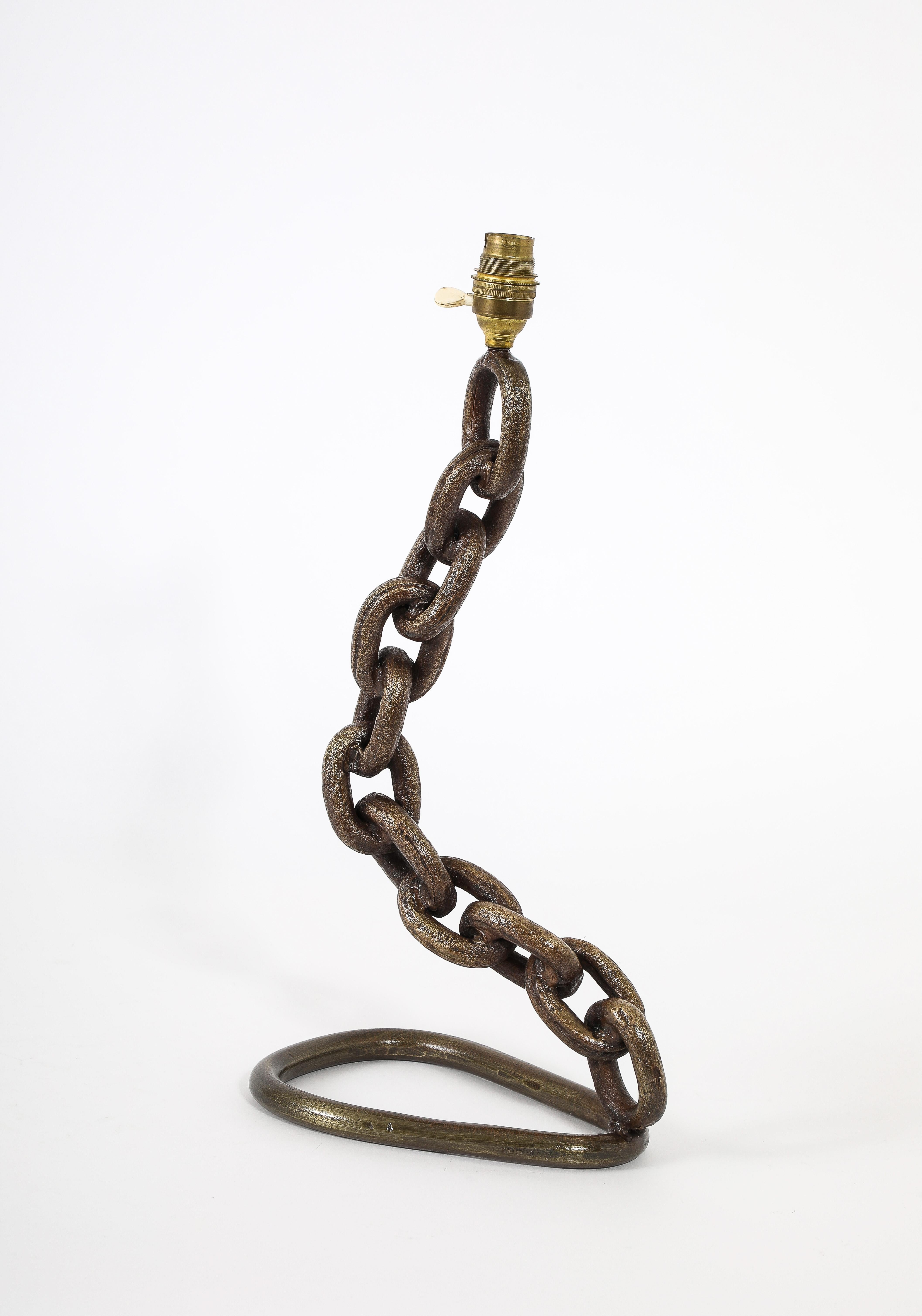 Bronze Chain Link Table Lamp, France 1950's For Sale 3