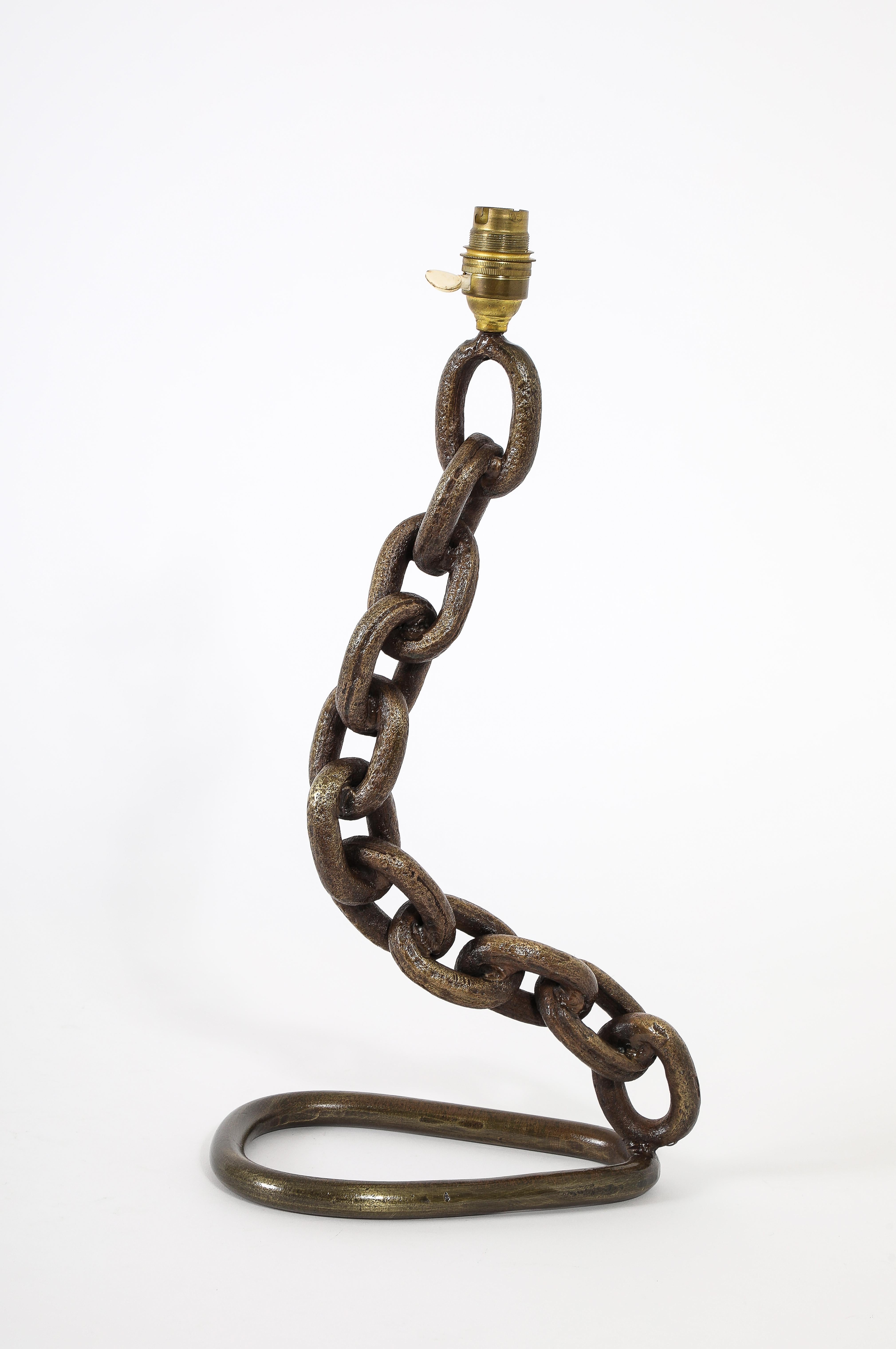 Bronze Chain Link Table Lamp, France 1950's For Sale 4